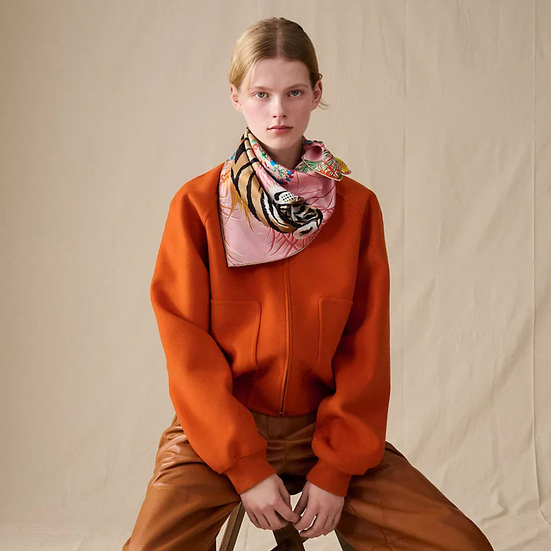 HM Tiger in Full Bloom 90 CM Pink Colorful  Cashmere and Silk 293069