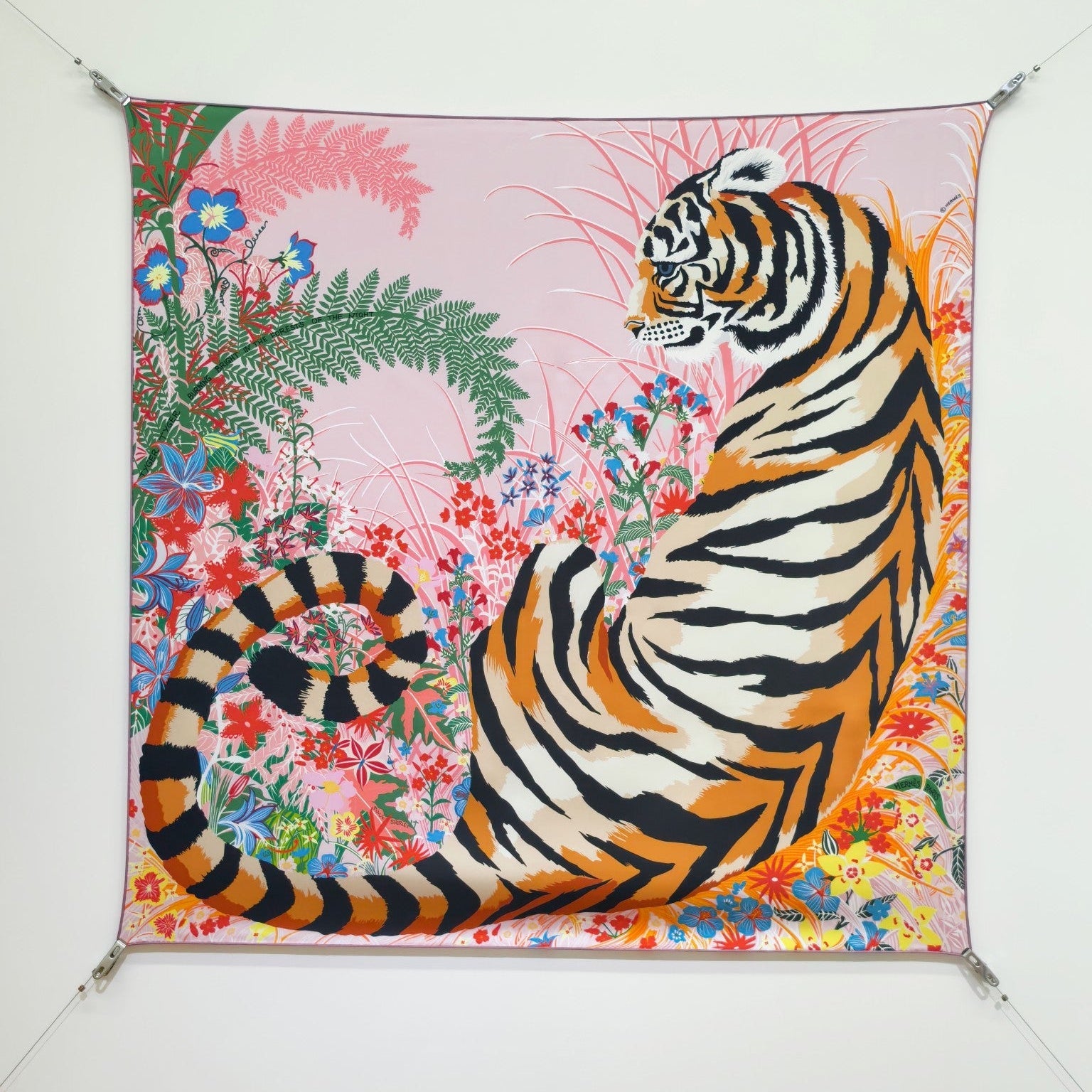 HM Tiger in Full Bloom 90 CM Pink Colorful  Cashmere and Silk 293069