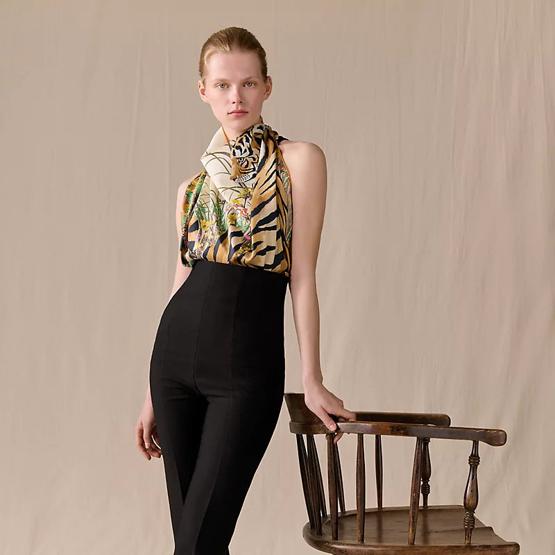 HM Tiger in Full Bloom 90 CM Light Beige Colorful Cashmere and Silk 293070