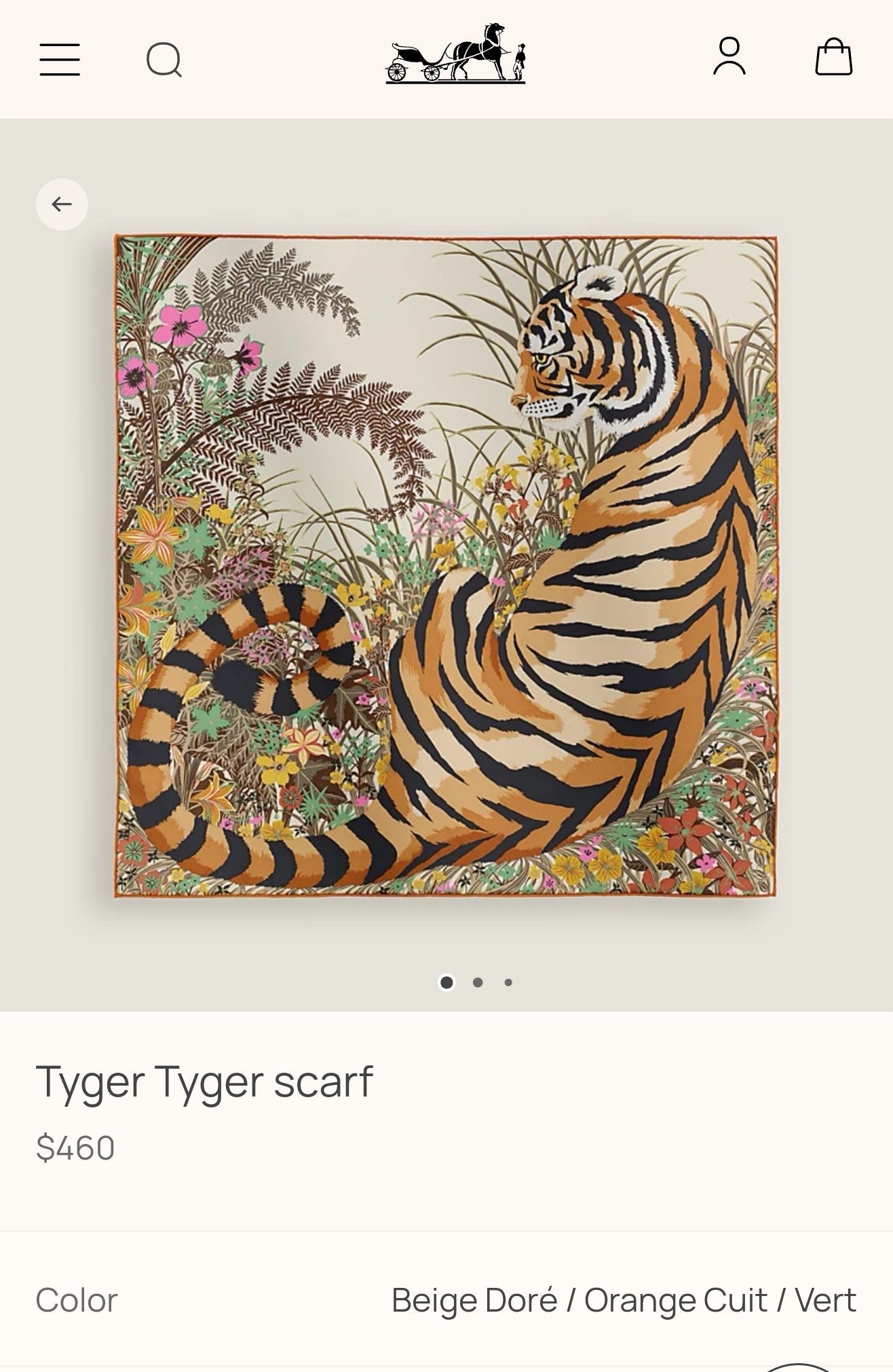 HM Tiger in Full Bloom 90 CM Light Beige Colorful Cashmere and Silk 293070