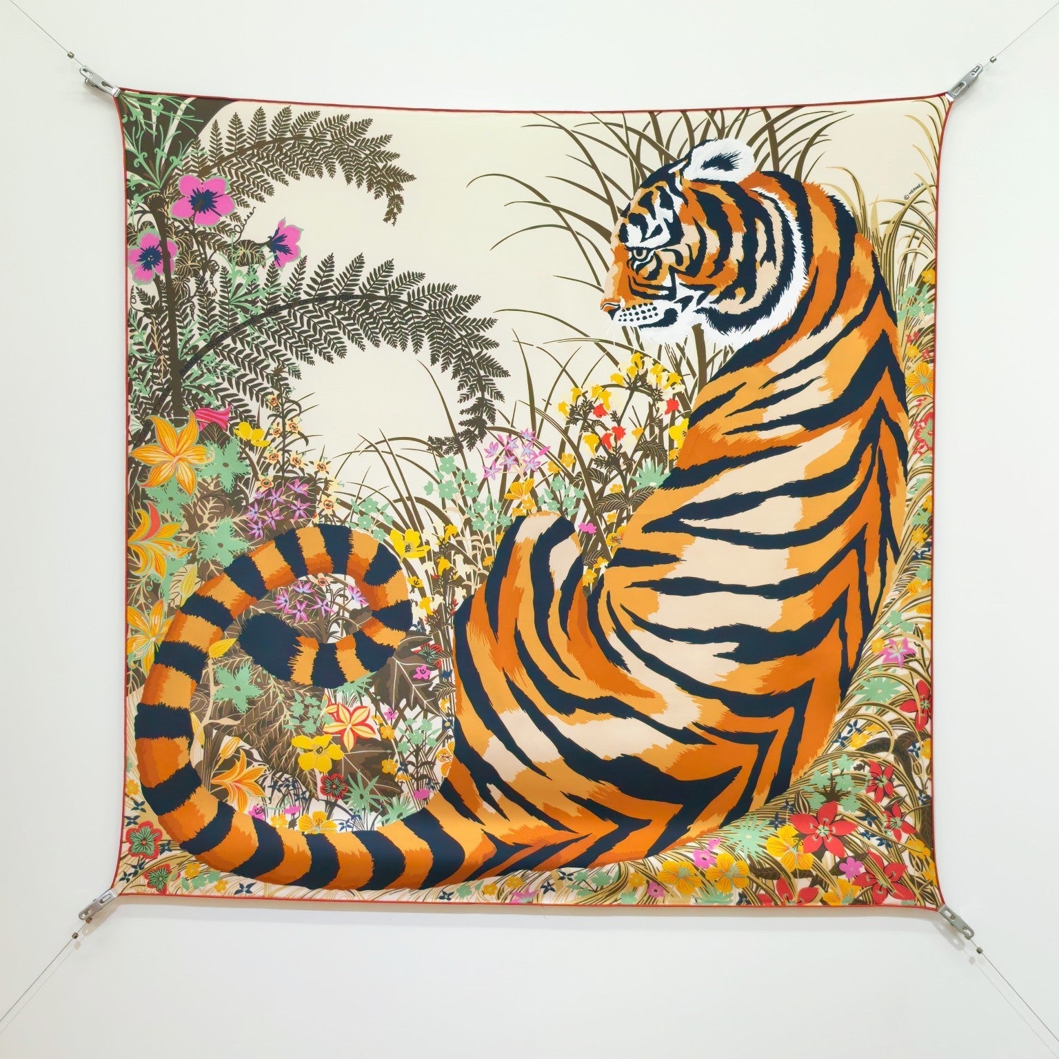 HM Tiger in Full Bloom 90 CM Light Beige Colorful Cashmere and Silk 293070