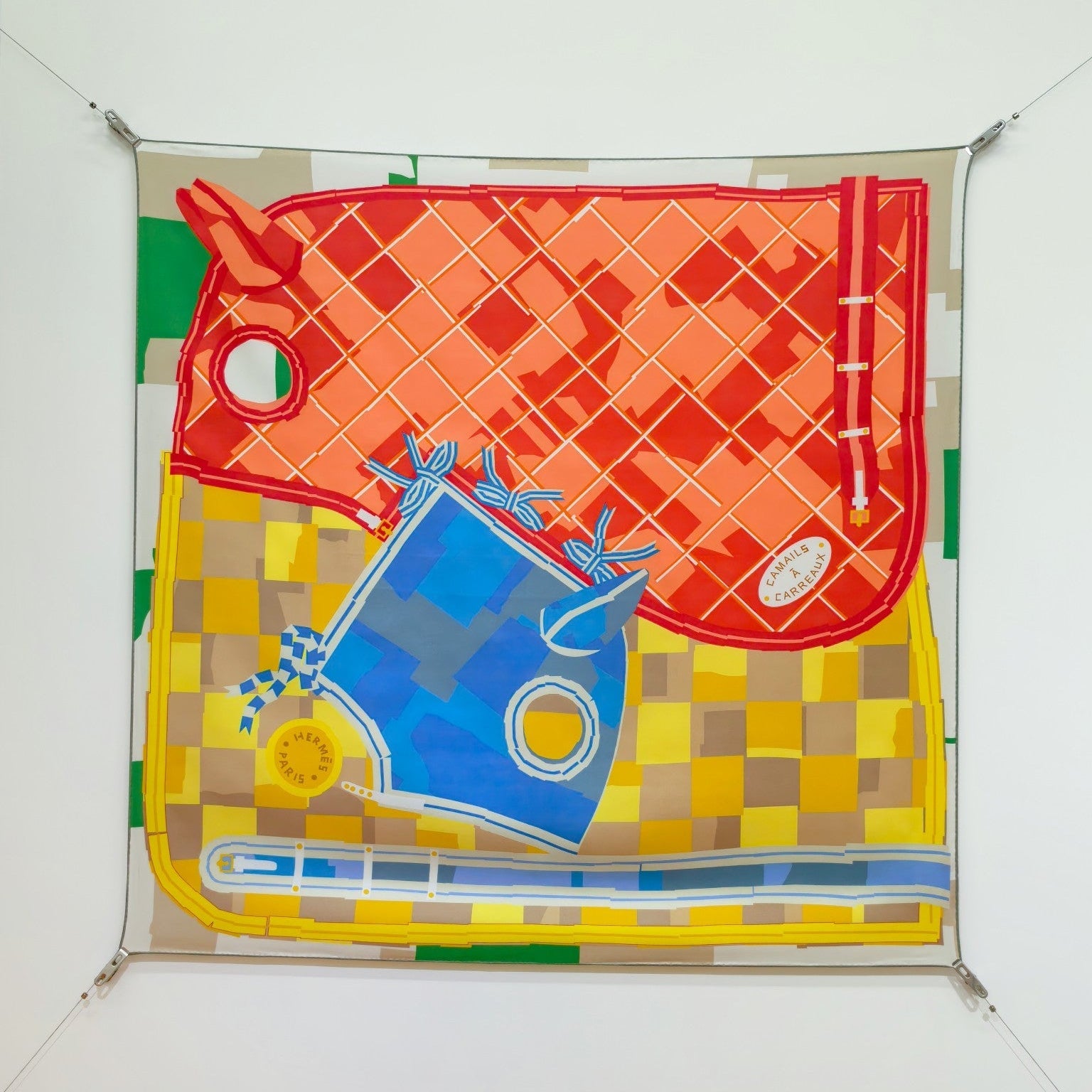 HM 26s Horse Scarf 90 Yellow Orange Colorful Cashmere Silk 134440