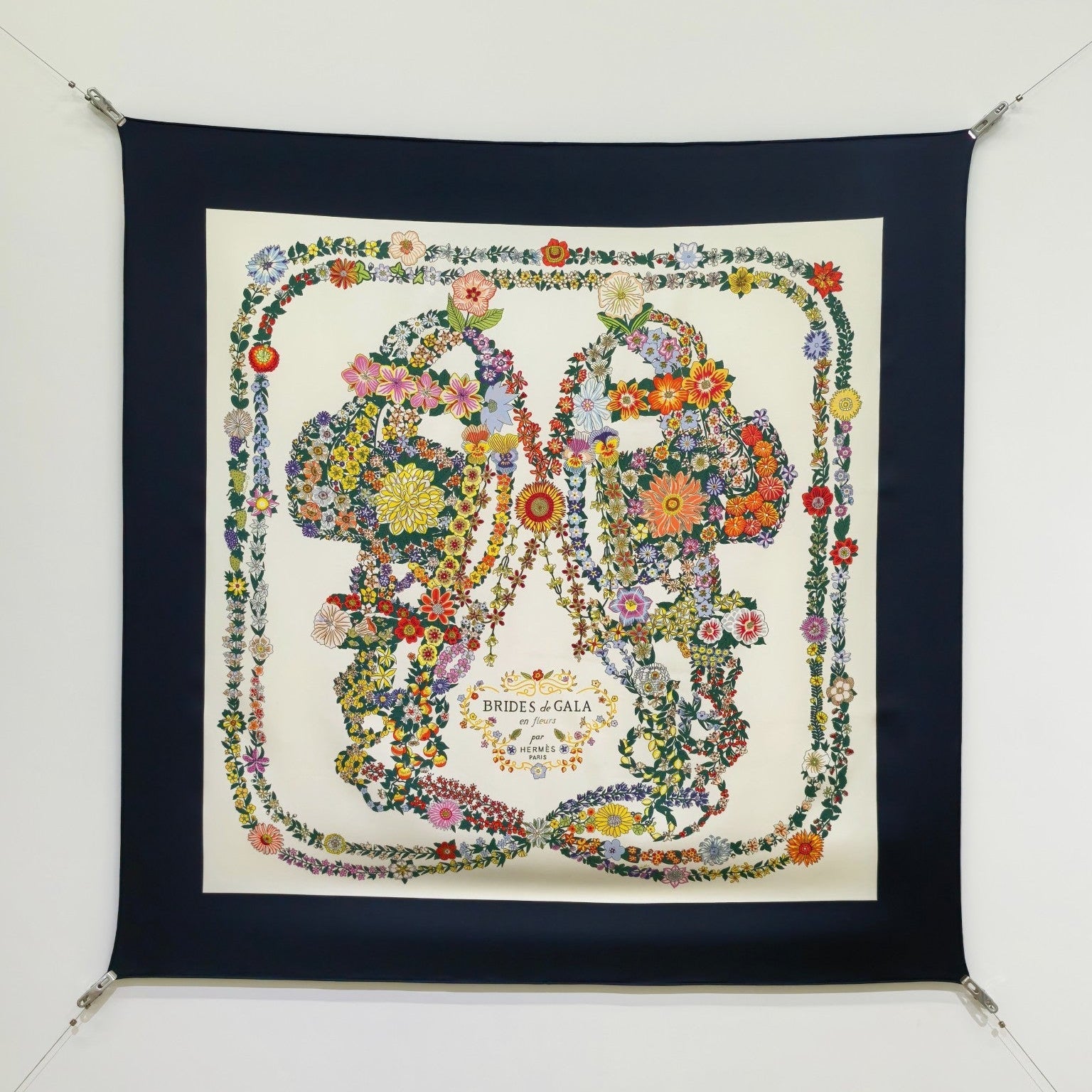 HM 26s 90 Double Sided Scarf Black White Colorful Mulberry Silk 145753