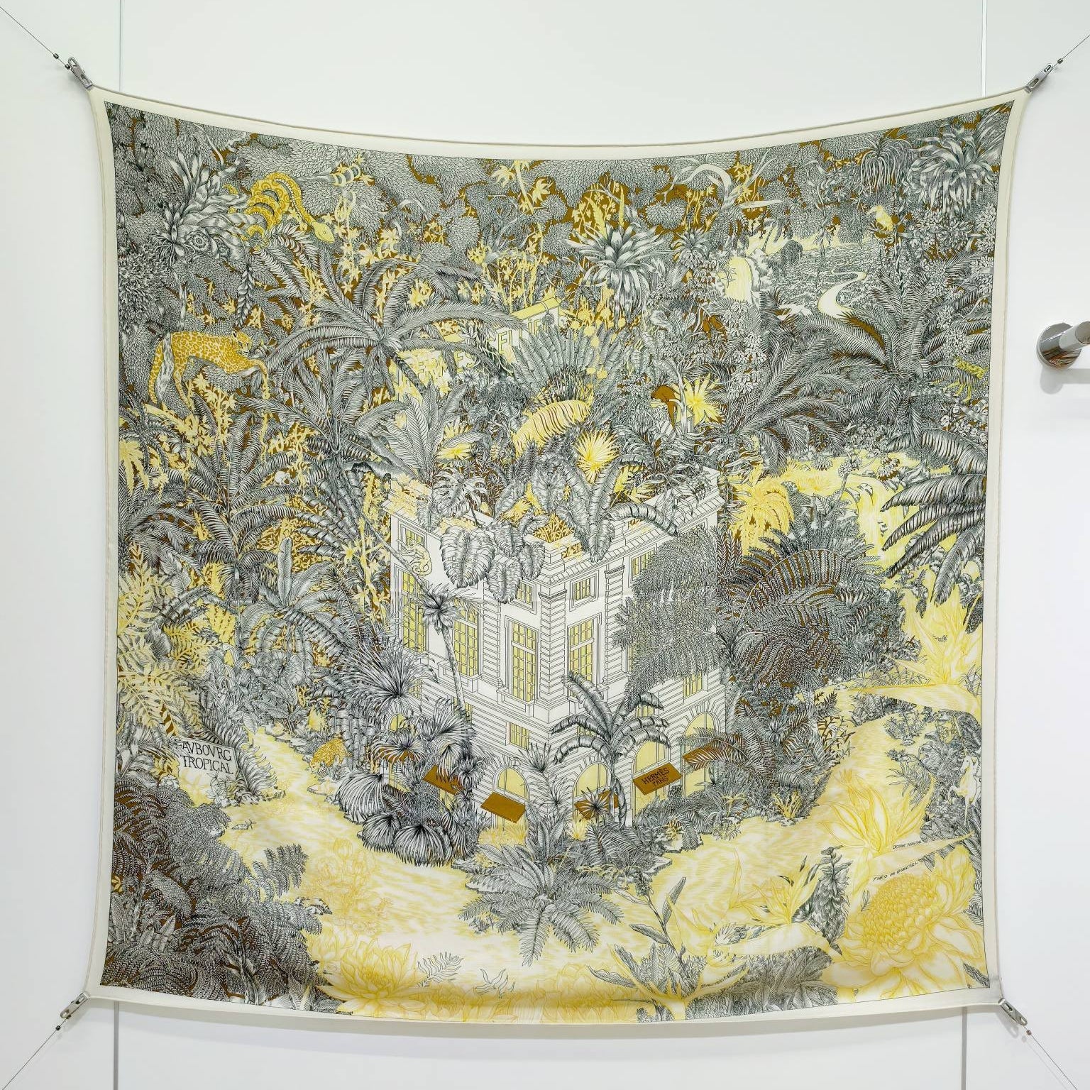 HM 26s 90 Double Sided Scarf Black White Yellow Colorful Mulberry Silk 141475