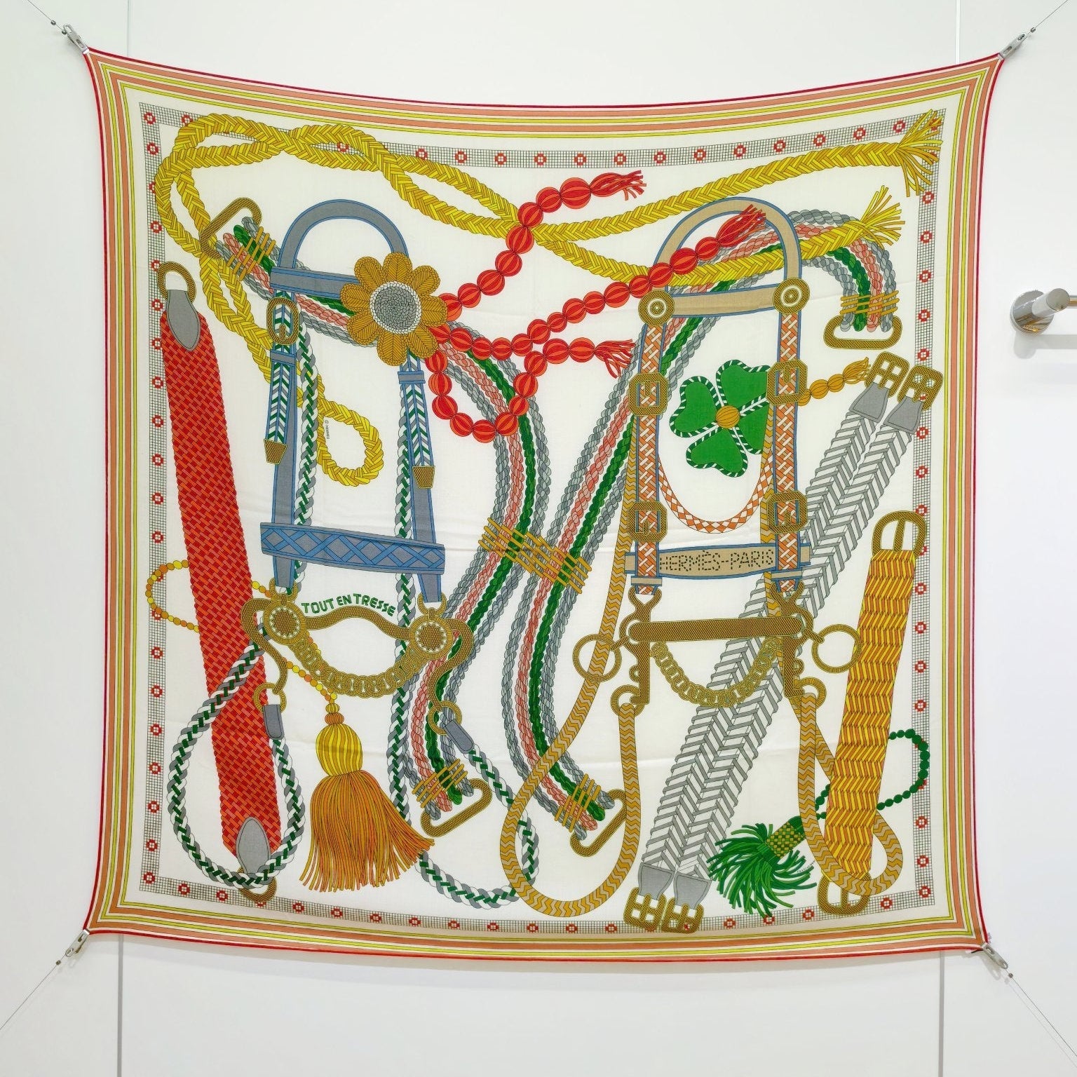 HM 26ss Double Sided Scarf 140 White Beige Colorful Cashmere Silk 132450