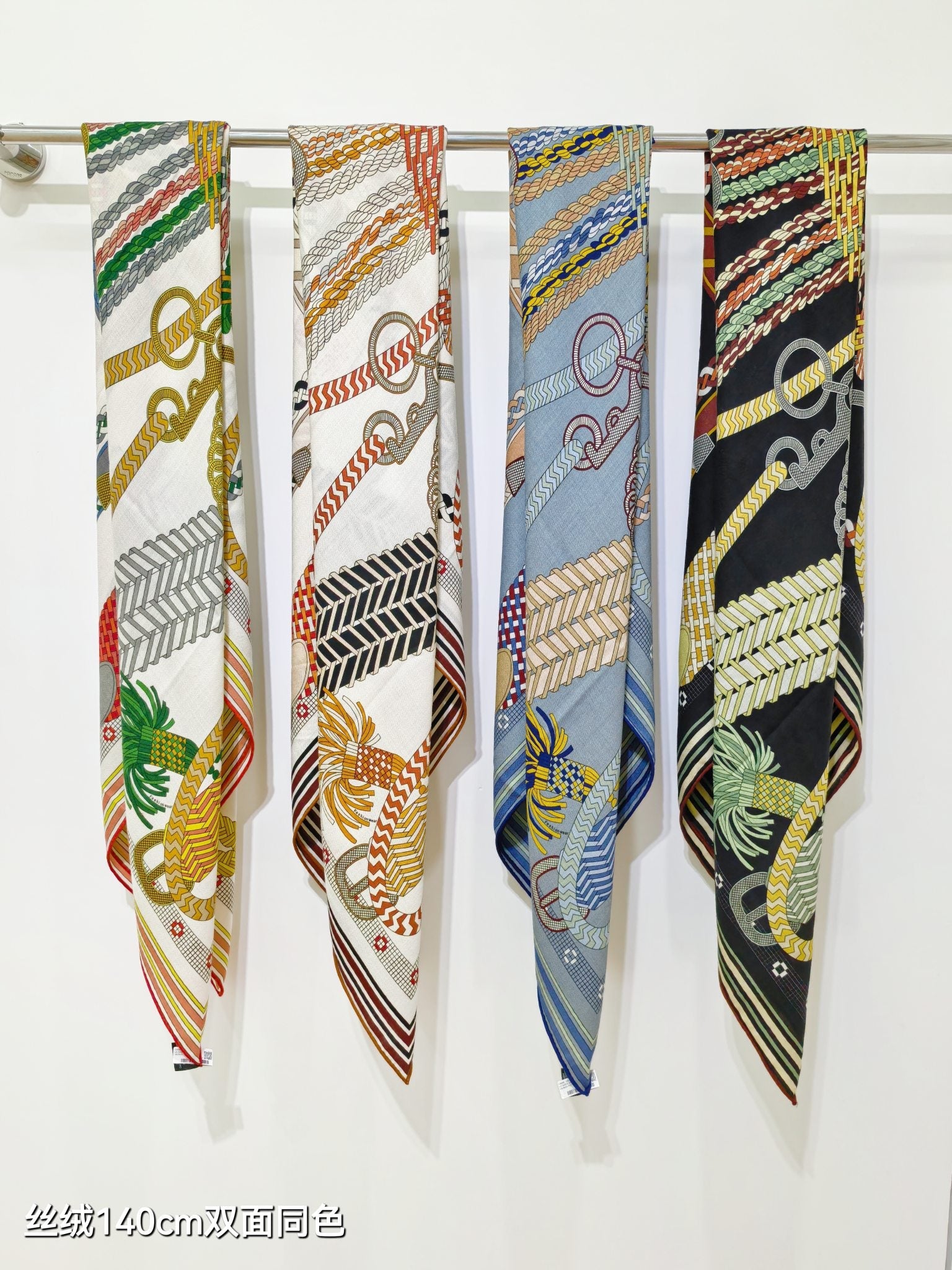 HM 26ss Double Sided Scarf 140 Black Beige Colorful Cashmere Silk 132451