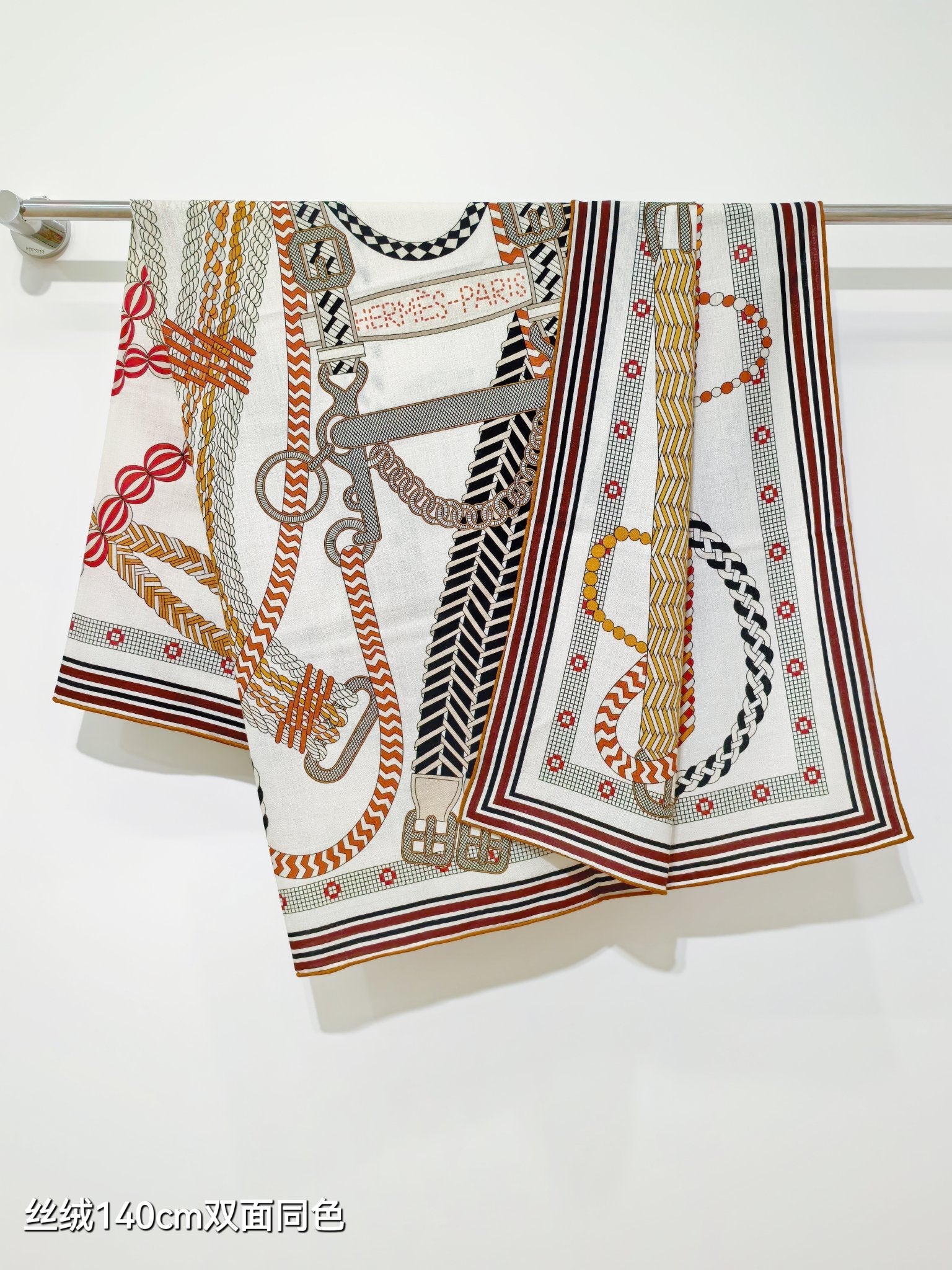 HM 26ss Double Sided Scarf 140 Black Beige Colorful Cashmere Silk 132453