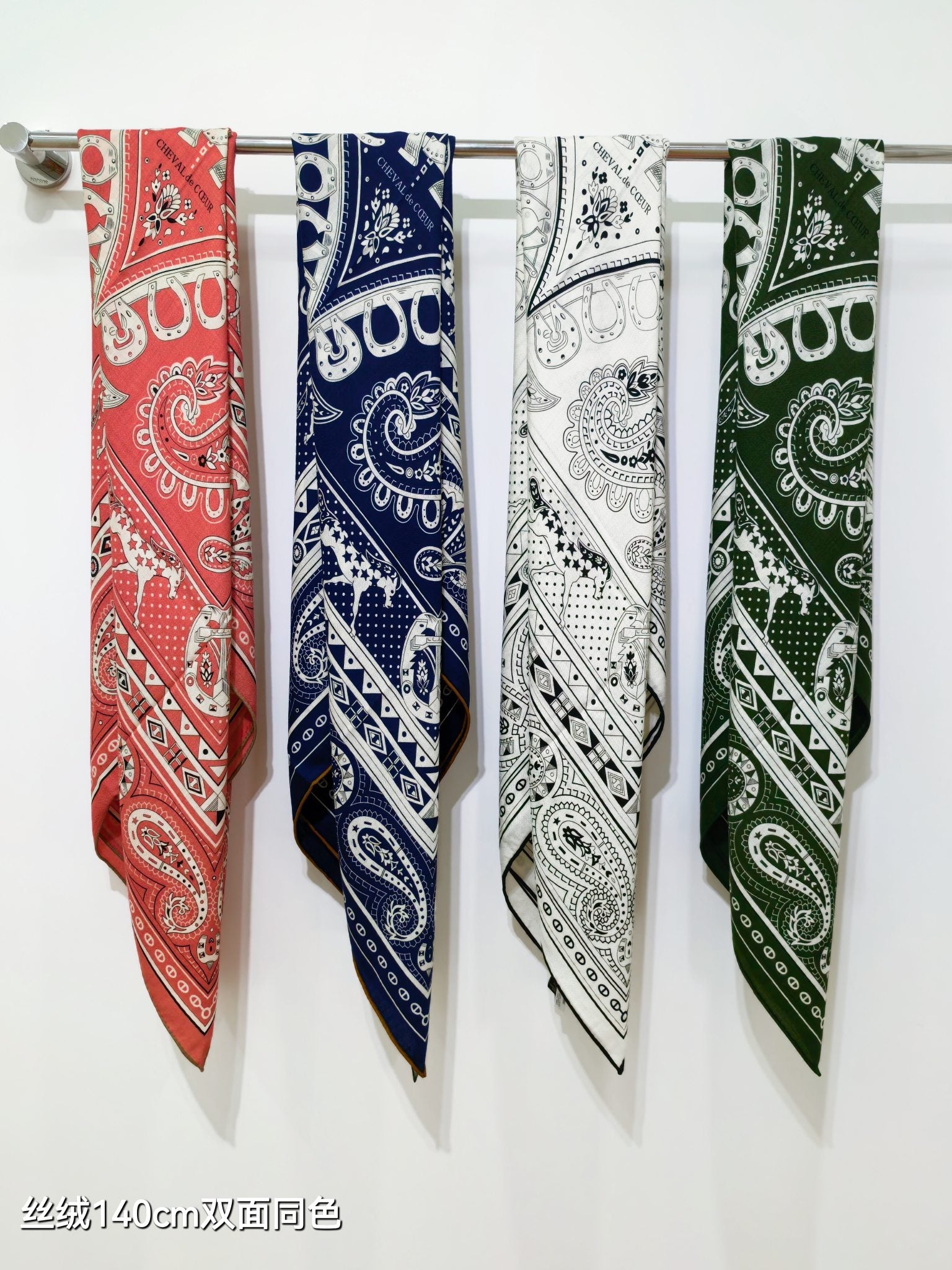 HM 26s Heart Horse Scarf 140 Navy Blue Cashmere Silk 139236