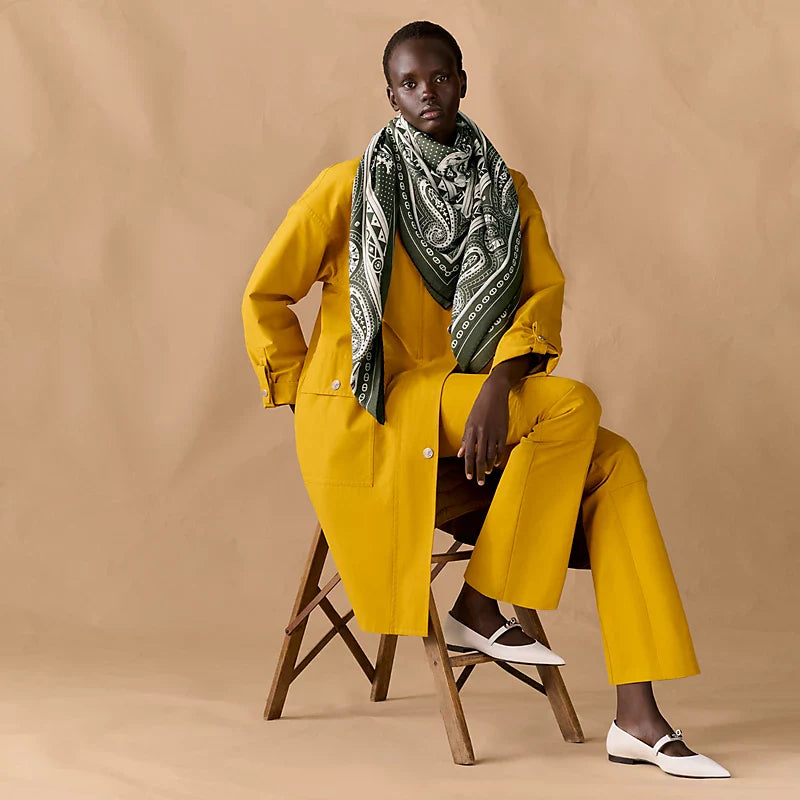 HM 26s Heart Horse Scarf 140 Dark Green Cashmere Silk 139235