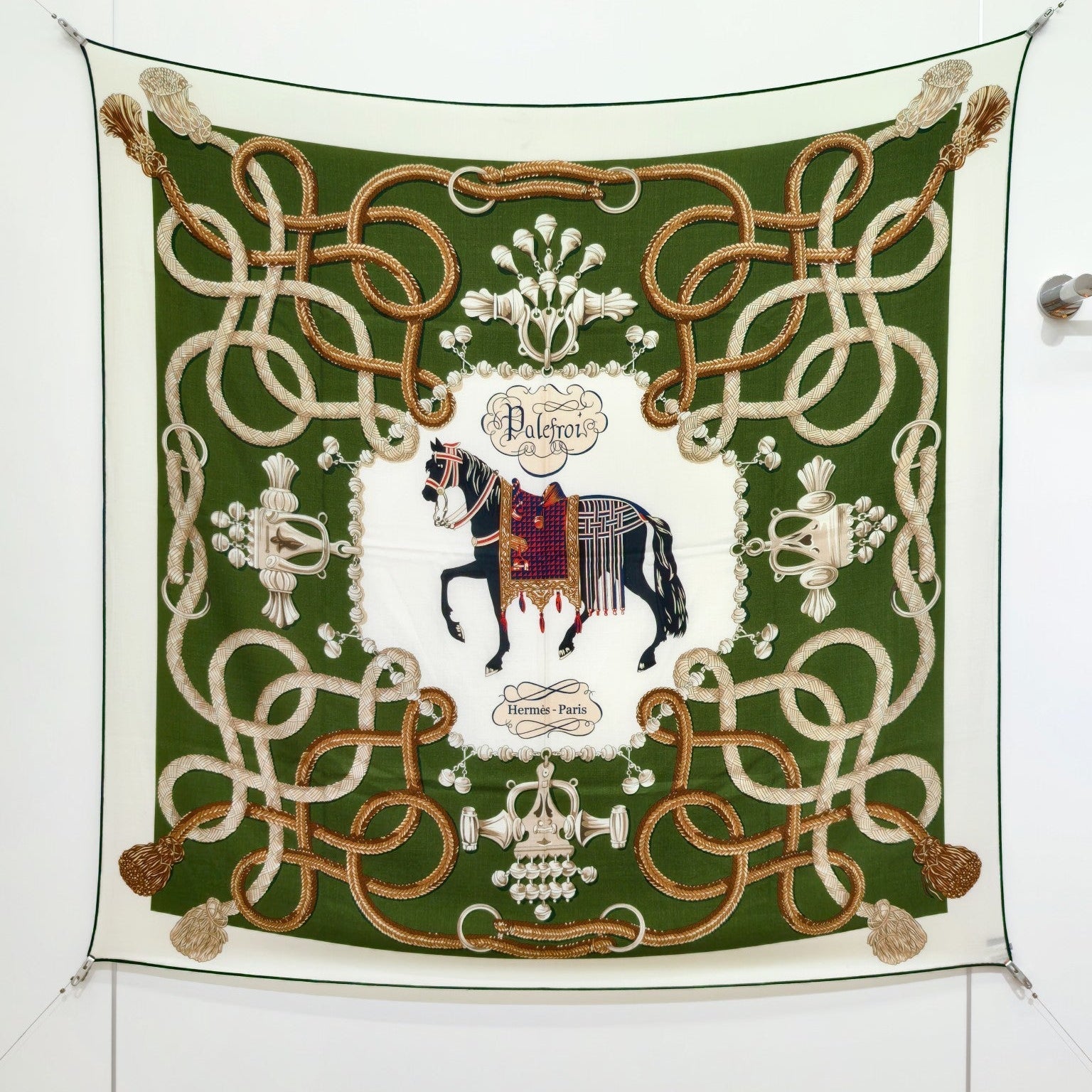 HM 26ss Double Sided Scarf 90 Green Beige Cashmere Silk 132454