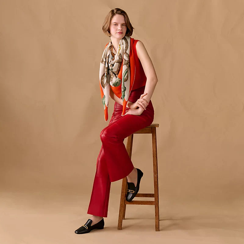 HM 26ss Double Sided Scarf 90 Orange Green Beige Cashmere Silk 132455