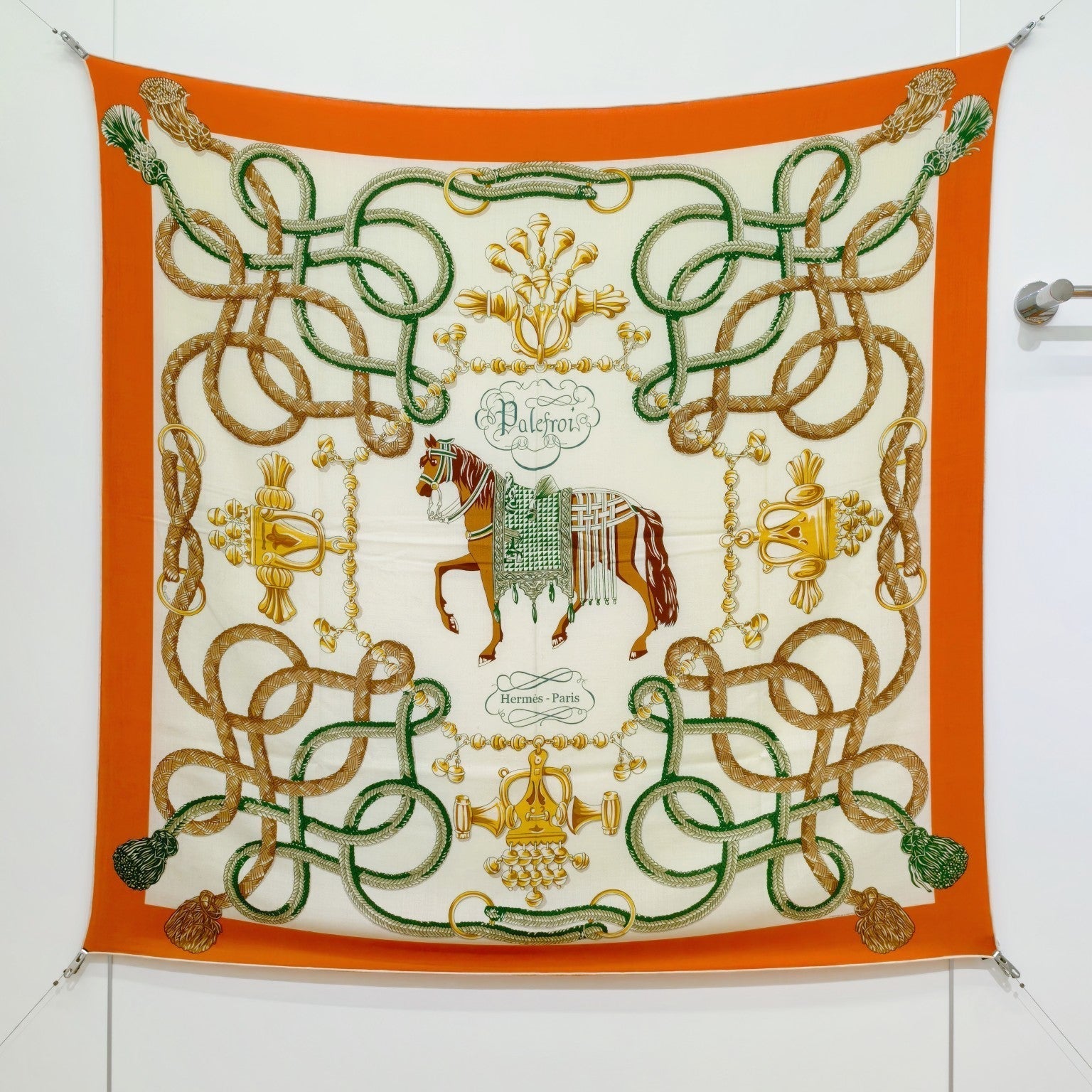 HM 26ss Double Sided Scarf 90 Orange Green Beige Cashmere Silk 132455