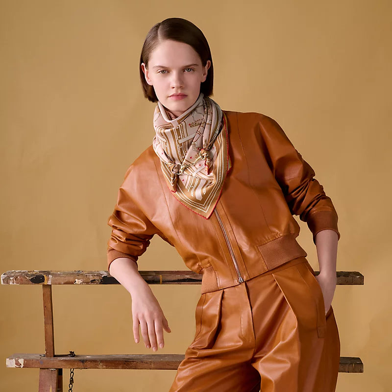 HM 26s Horse Scarf 140 Orange Colorful Cashmere Silk 139219