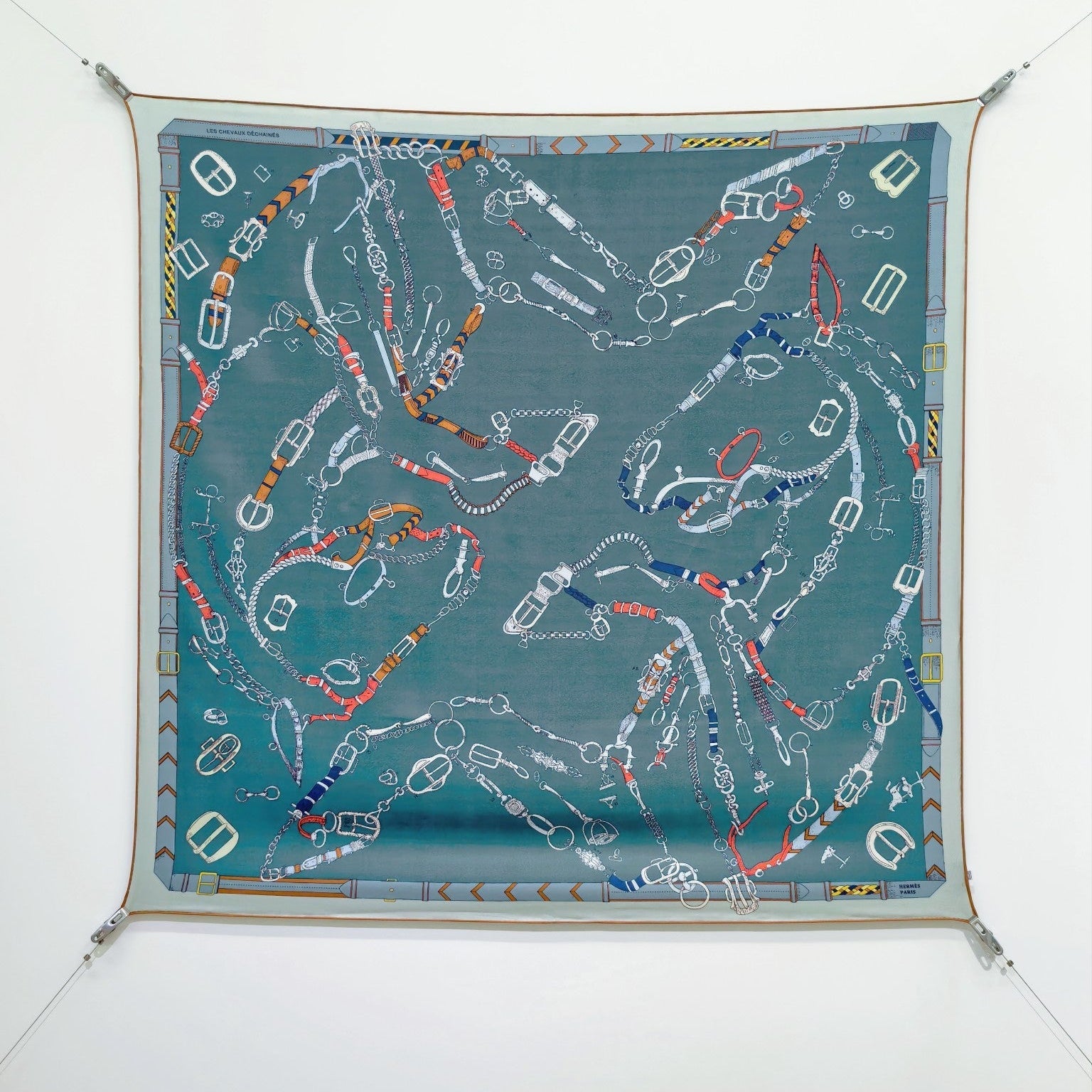 HM 26ss Sweet Saddle Scarf 90 Blue Colorful Twill Silk 132421