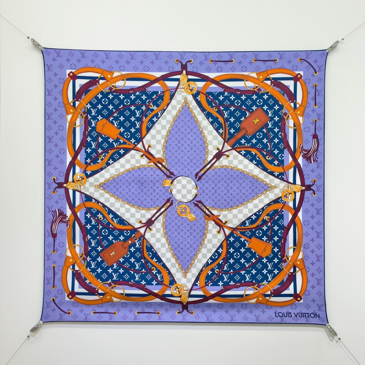 LV Double Sided Scarf 90 Purple Pastel Monogram Cashmere Silk 168753