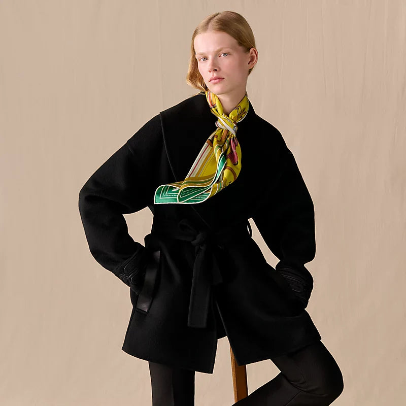 HM 26s Horse Scarf 140 Yellow Green Cashmere Silk 139222