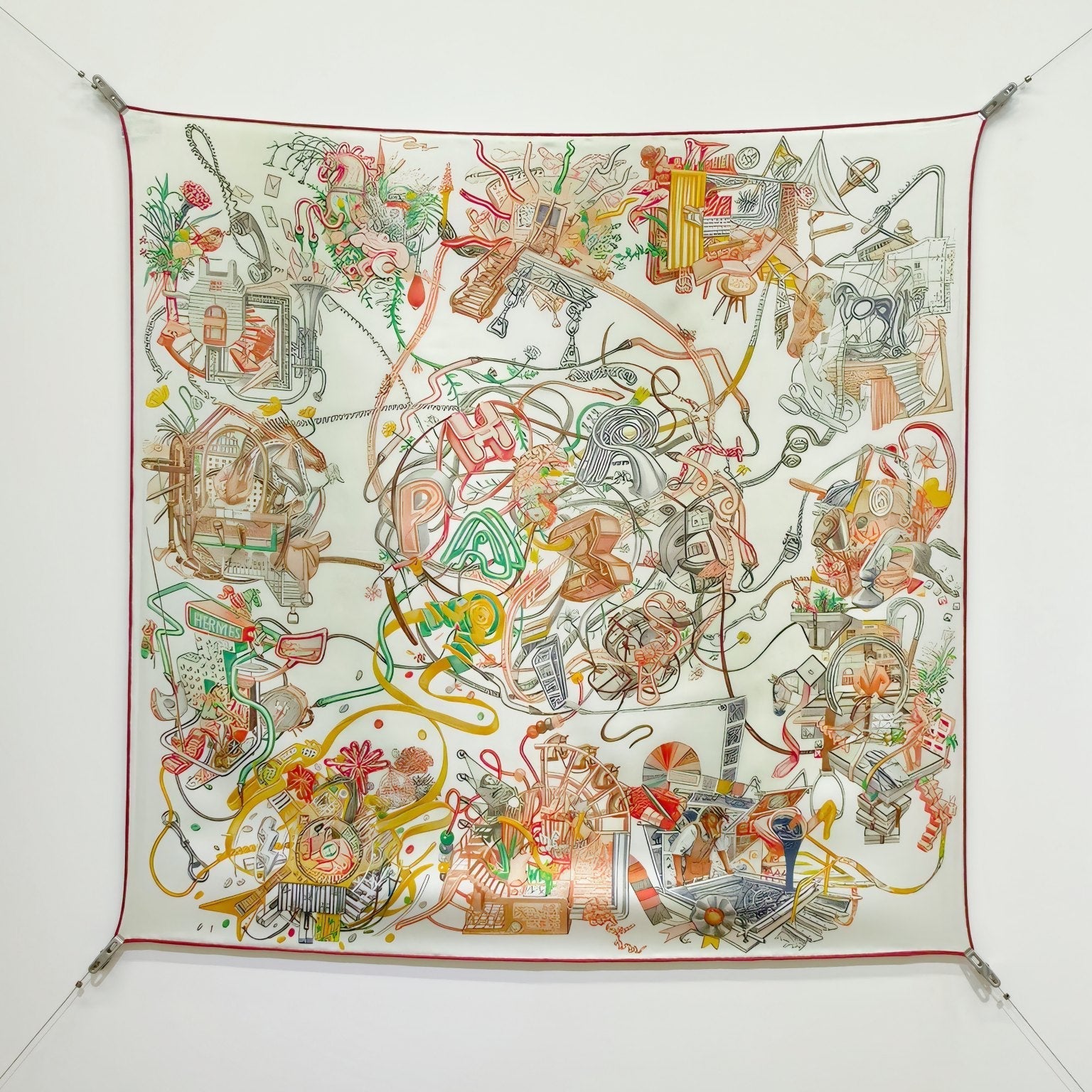 HM 26ss Amazon Scarf 90 White Colorful Twill Silk 126316