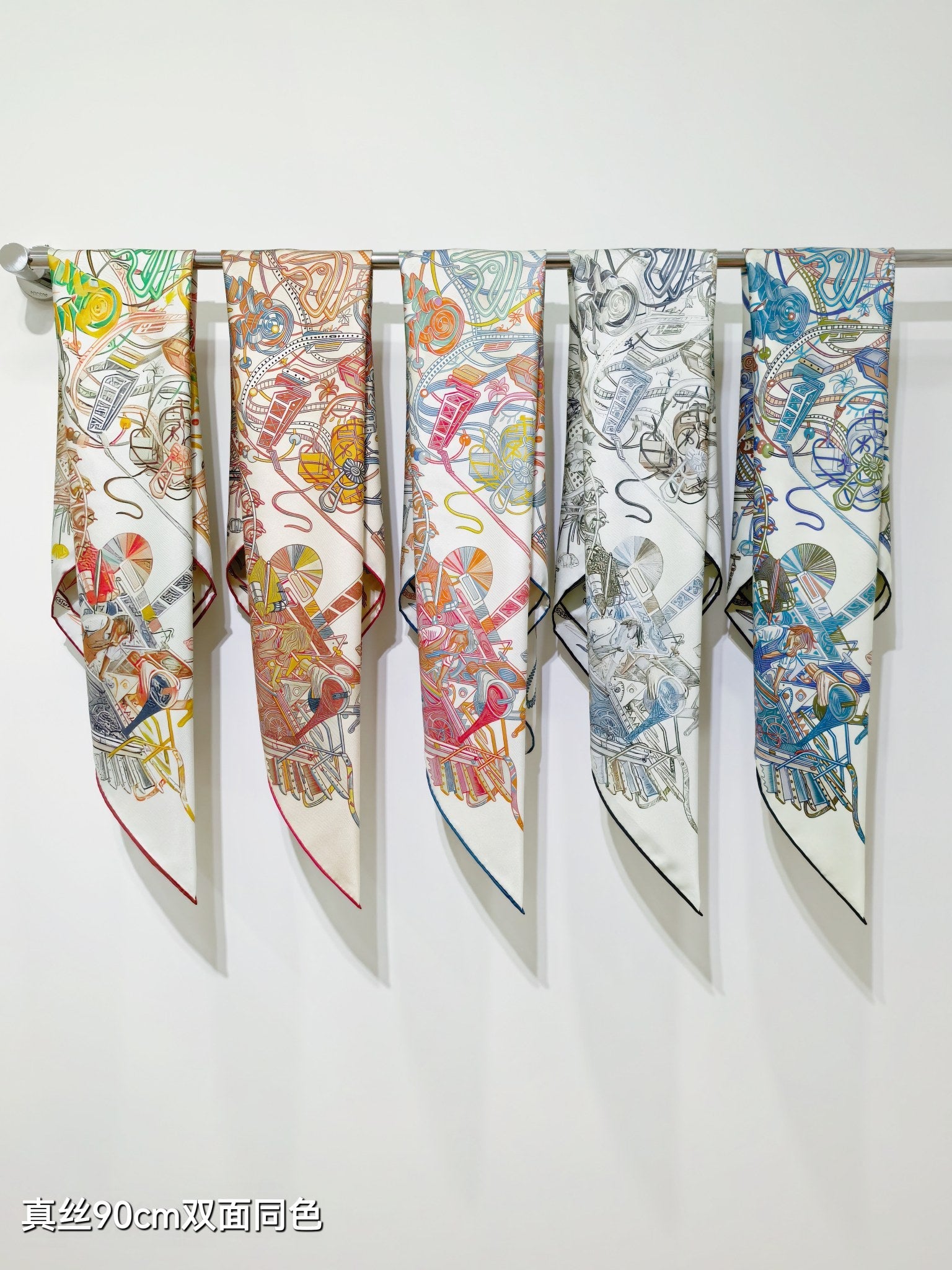 HM 26ss Amazon Scarf 90 Pink White Colorful Twill Silk 126318