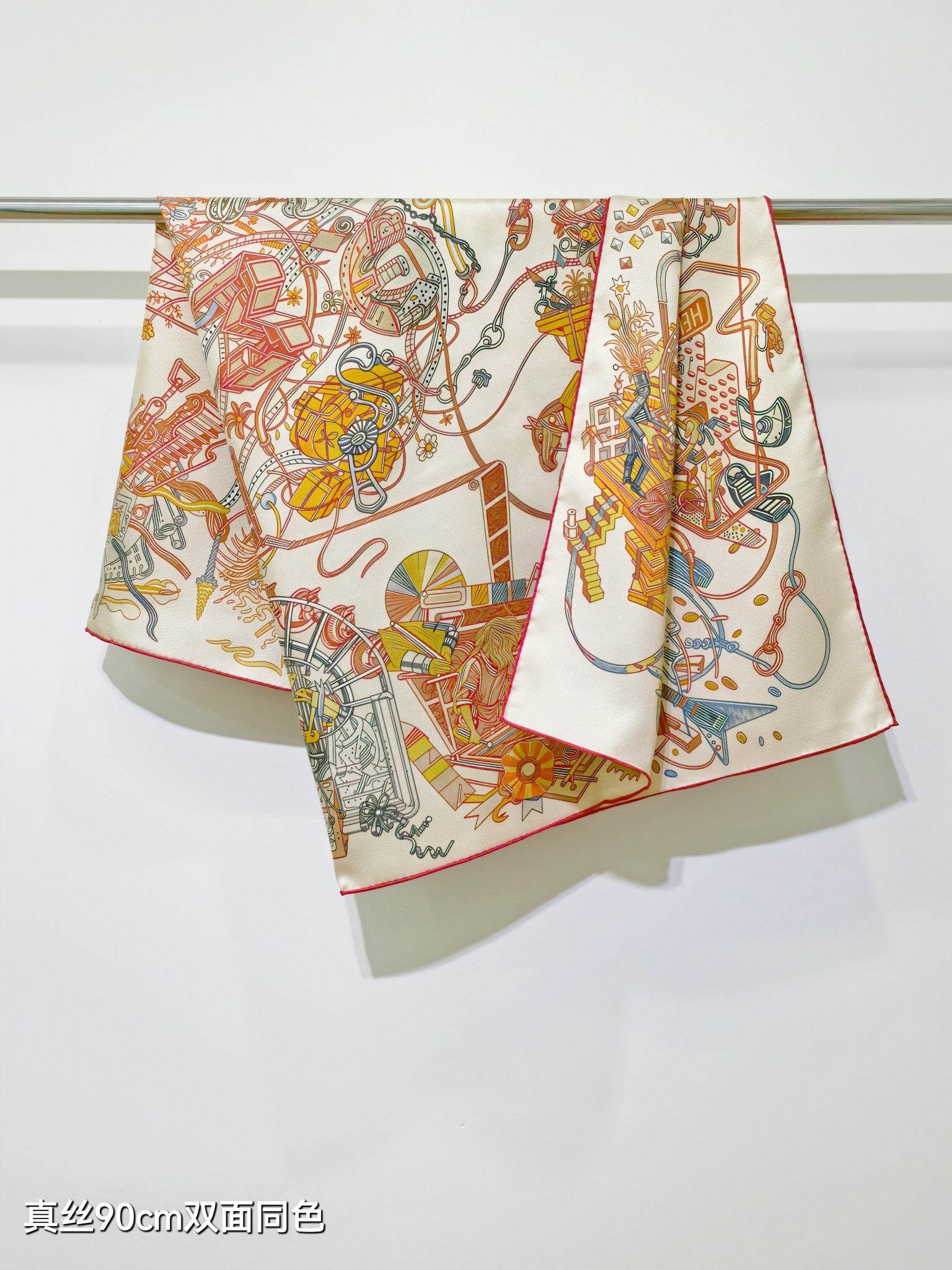 HM 26ss Amazon Scarf 90 Orange White Colorful Twill Silk 126317