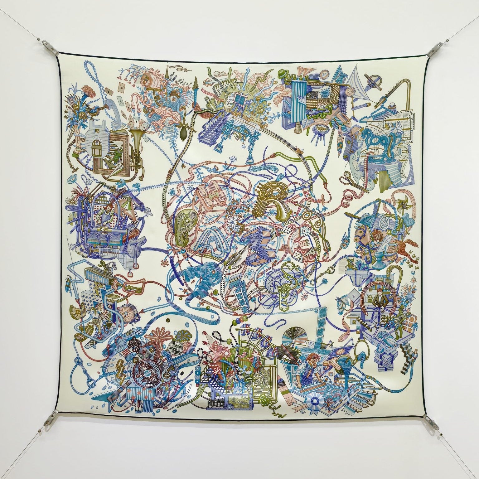 HM 26ss Amazon Scarf 90 Blue White Colorful Twill Silk 126320