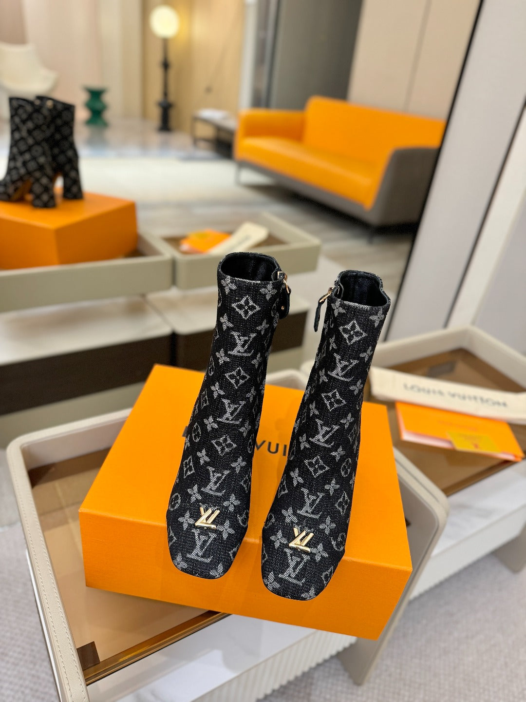 LV Ankle Boots 90 Monogram Black Denim 573712