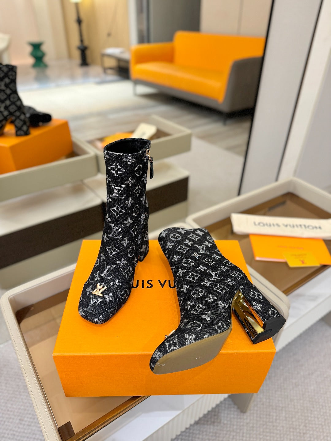 LV Ankle Boots 90 Monogram Black Denim 573712