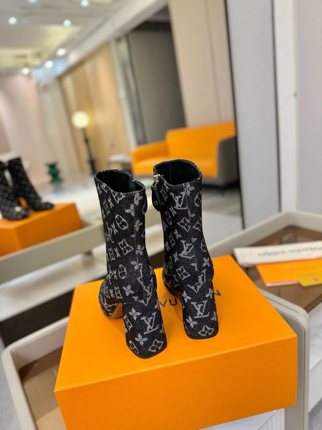 LV Ankle Boots 90 Monogram Black Denim 573712