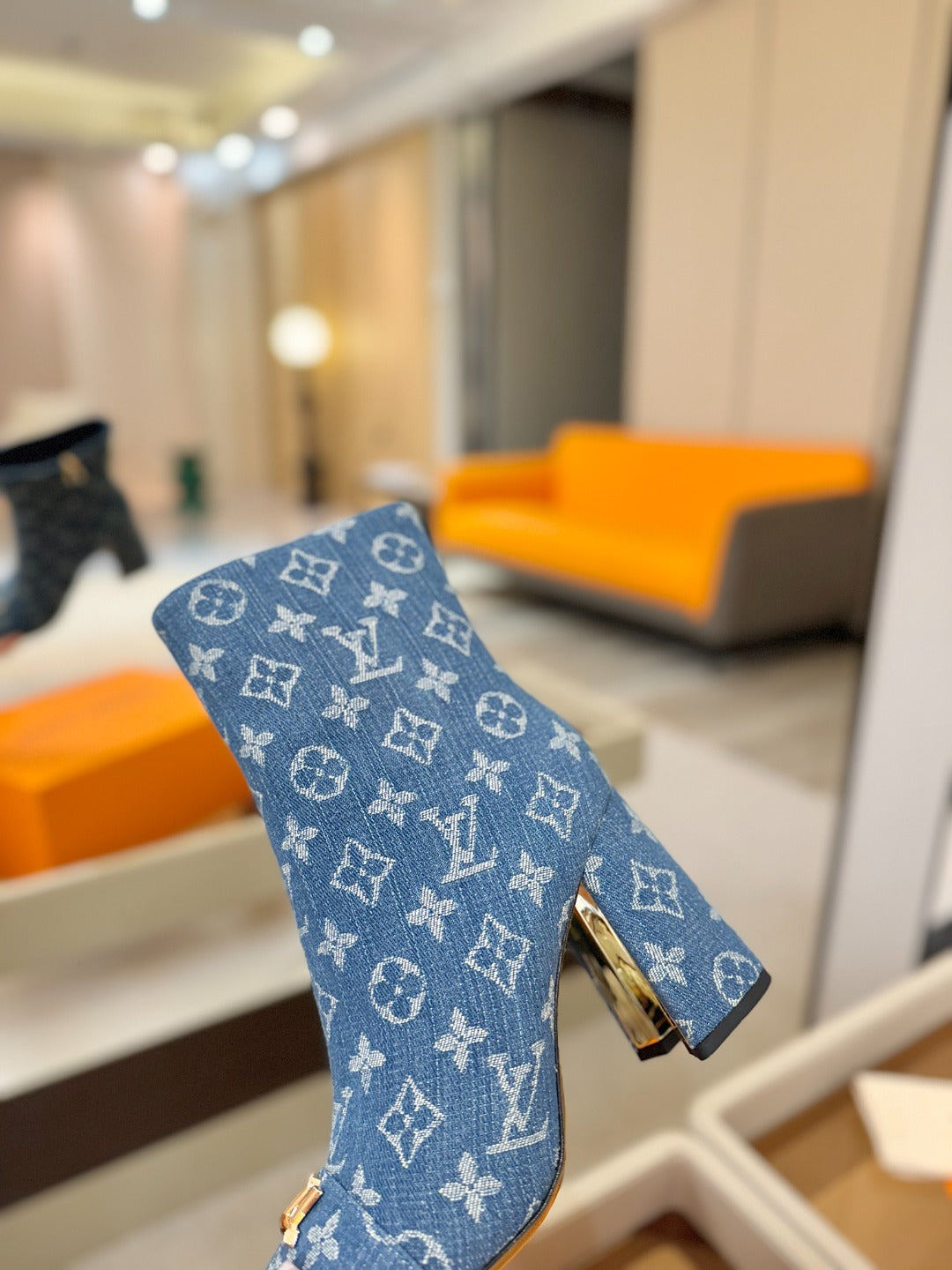 LV Ankle Boots 90 Monogram Blue Denim 573713