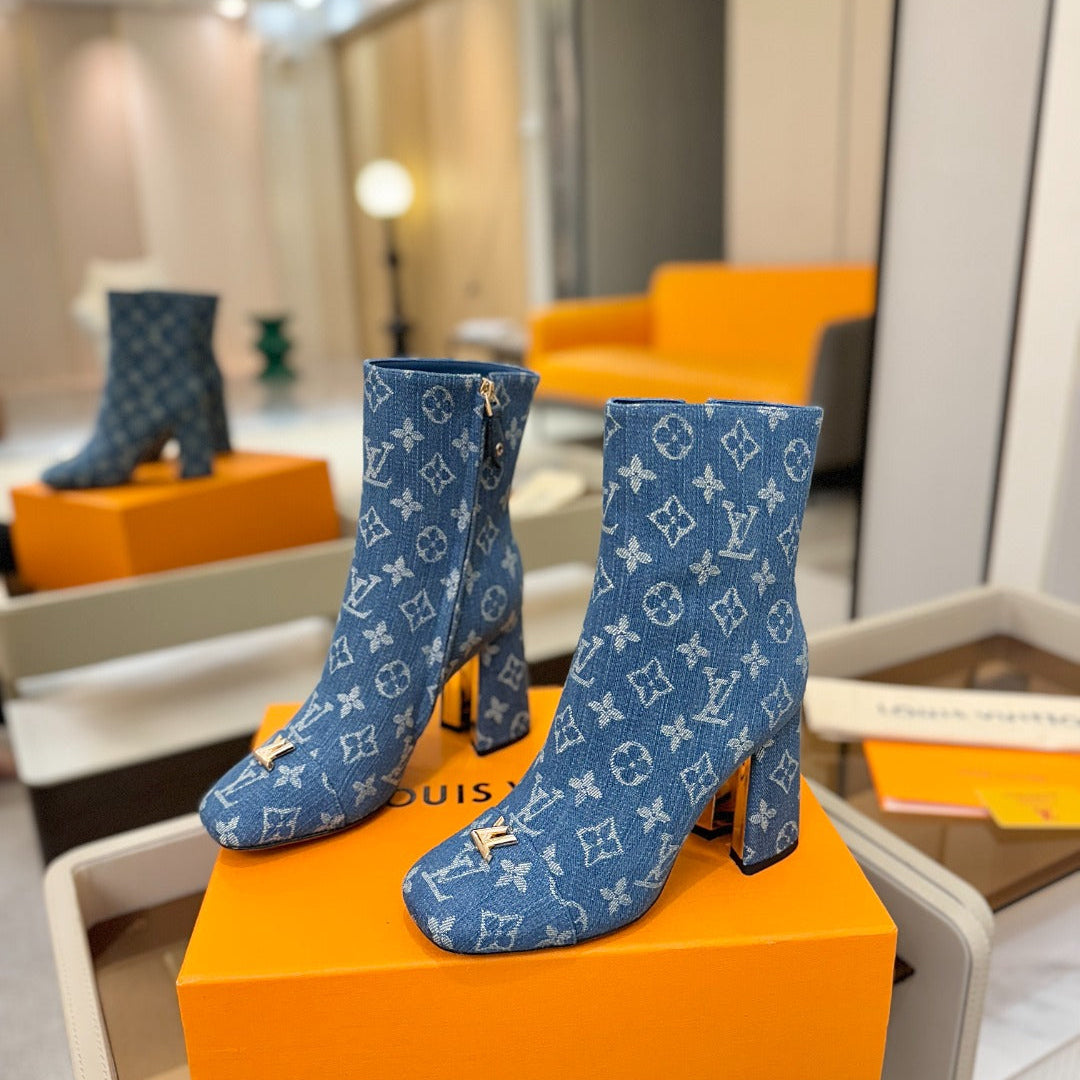 LV Ankle Boots 90 Monogram Blue Denim 573713