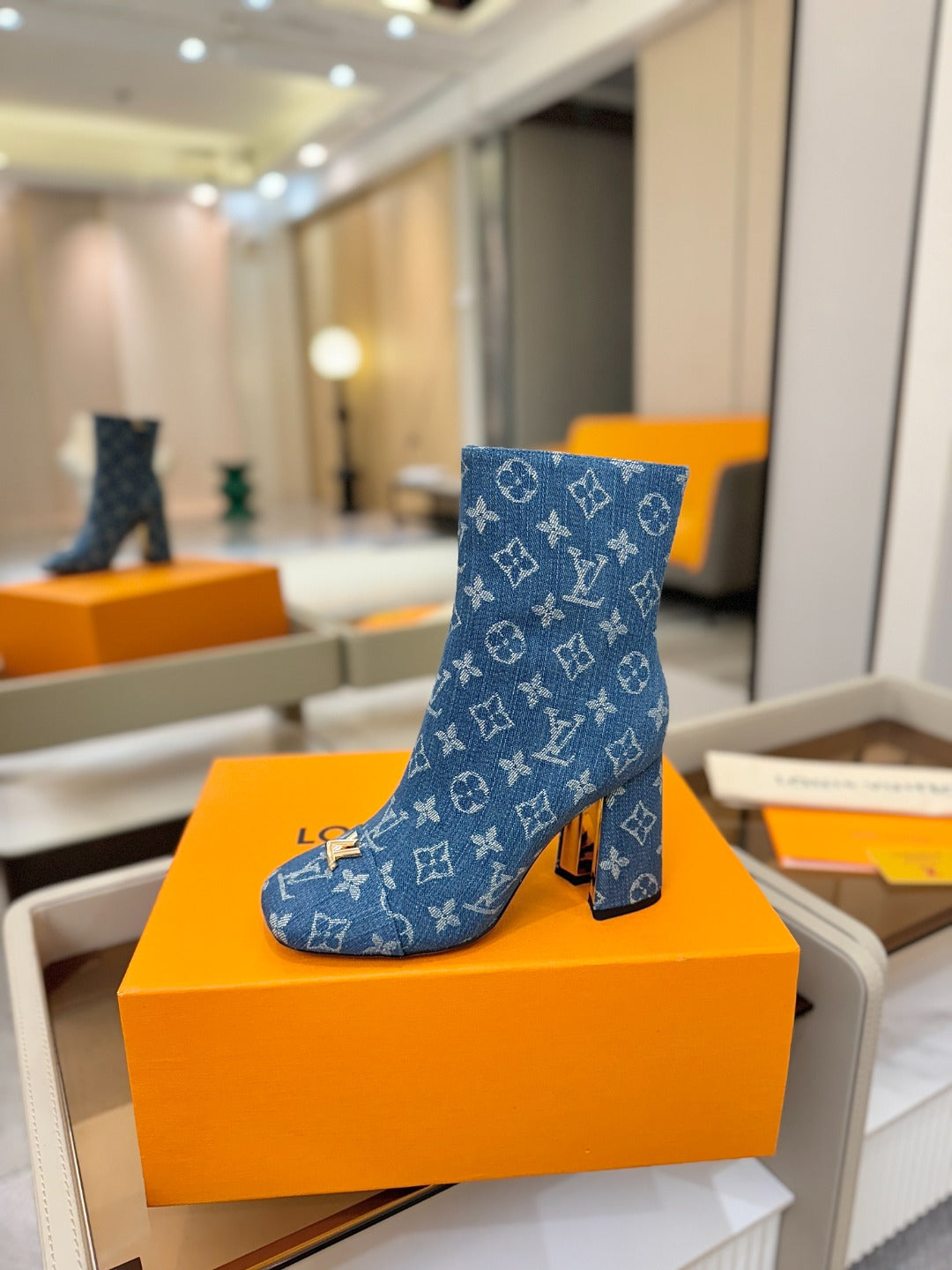 LV Ankle Boots 90 Monogram Blue Denim 573713