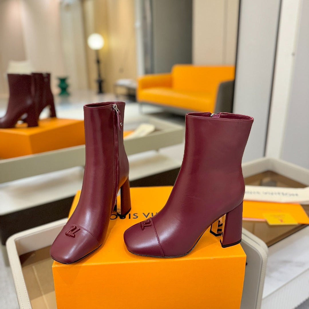 LV Ankle Boots 90 Burgundy Sheepskin 573715