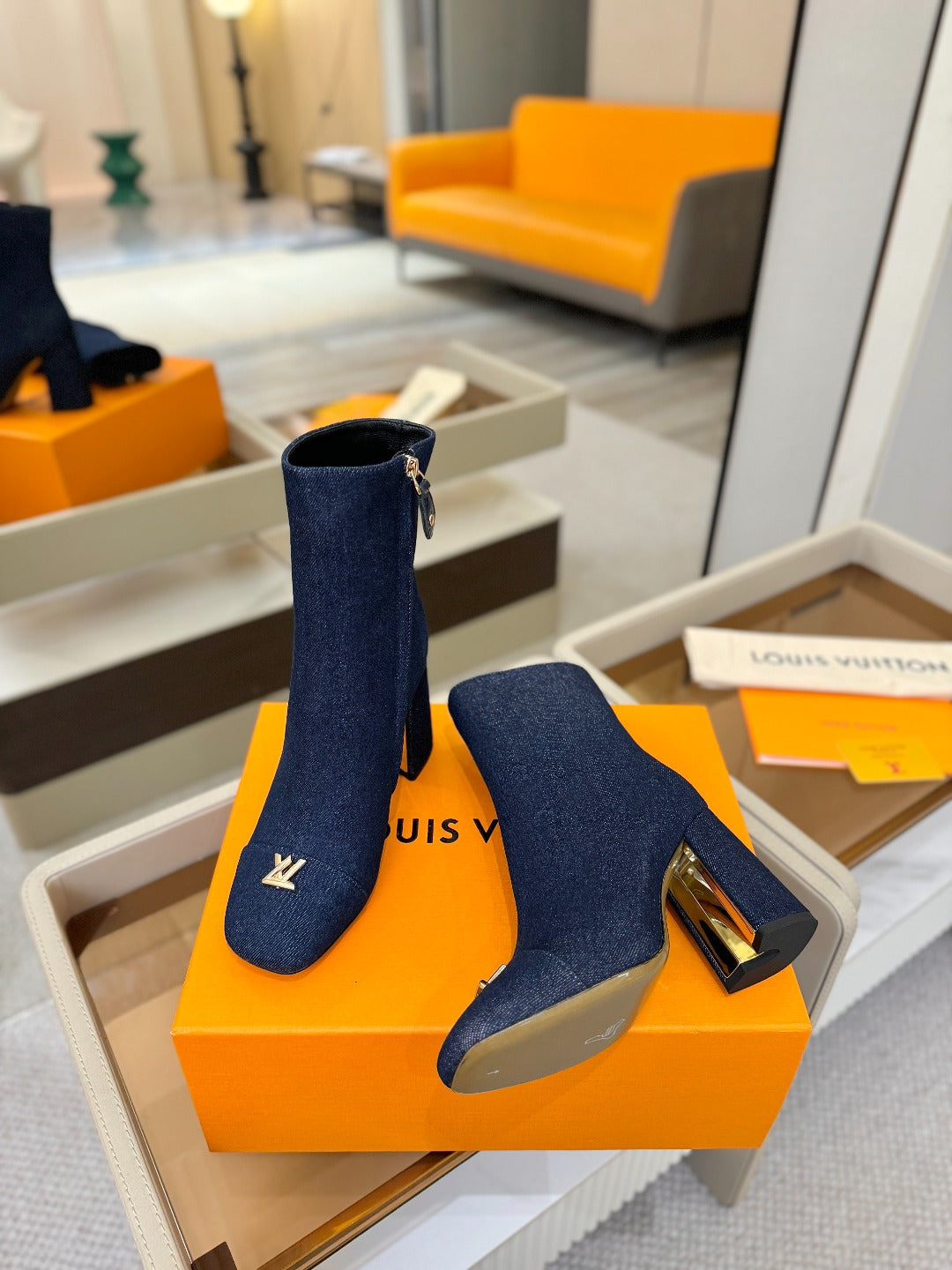 LV Ankle Boots 90 Dark Blue Denim 573718