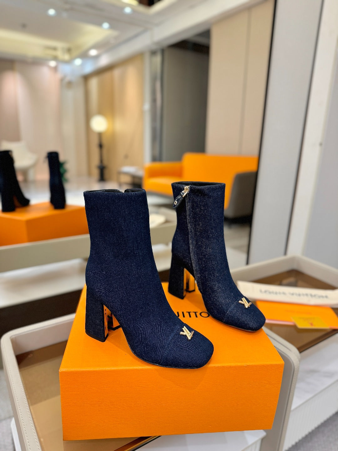 LV Ankle Boots 90 Dark Blue Denim 573718