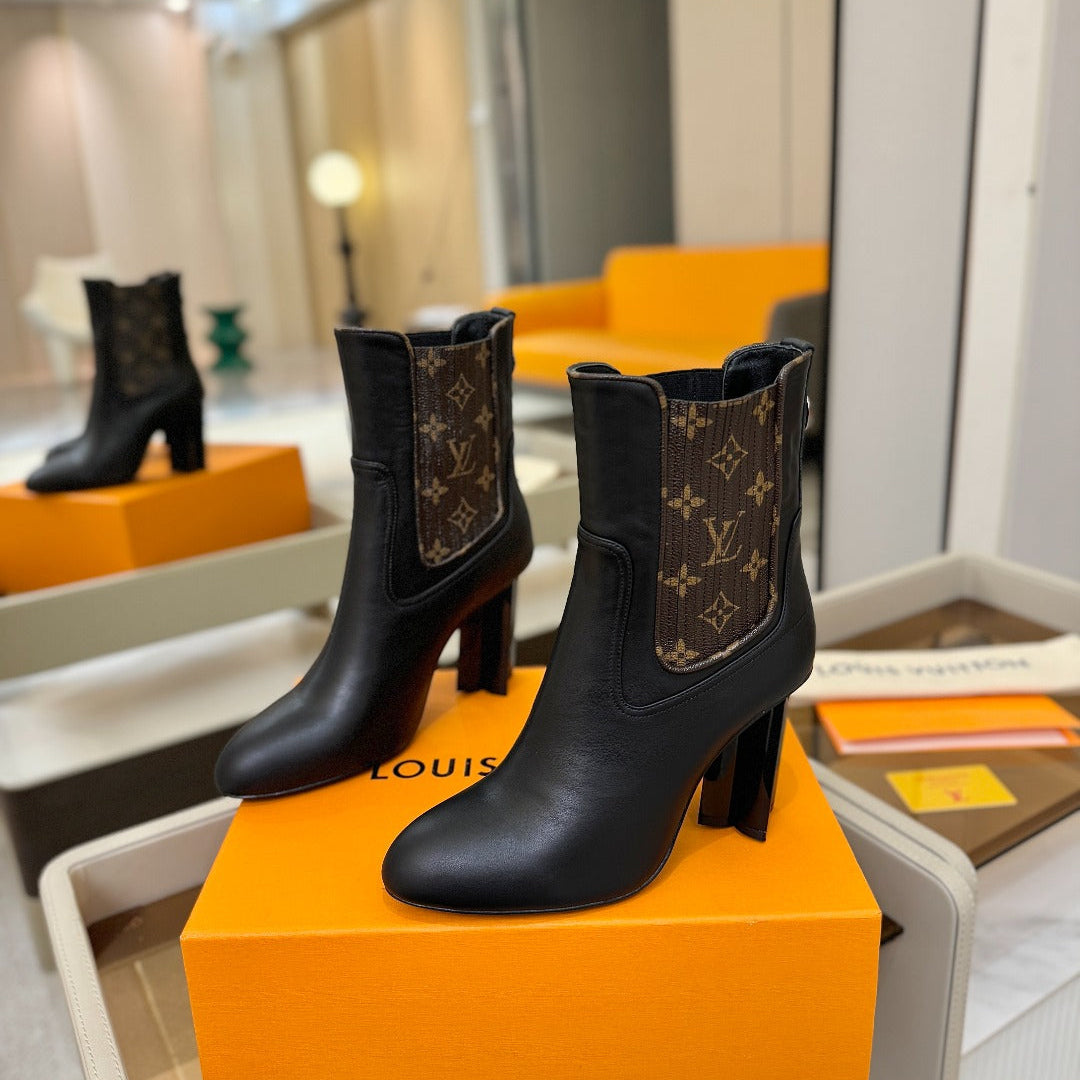 LV 25 Runway Ankle Boots 95 Black Monogram Brown Calfskin 573861