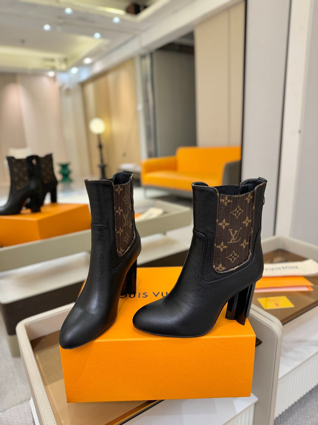 LV 25 Runway Ankle Boots 95 Black Monogram Brown Calfskin 573861