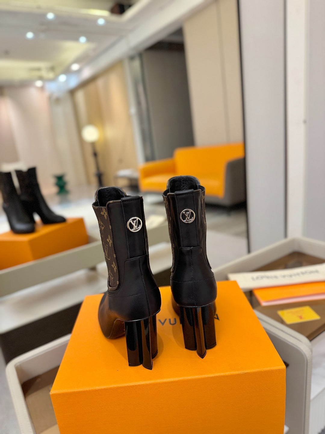 LV 25 Runway Ankle Boots 95 Black Monogram Brown Calfskin 573861