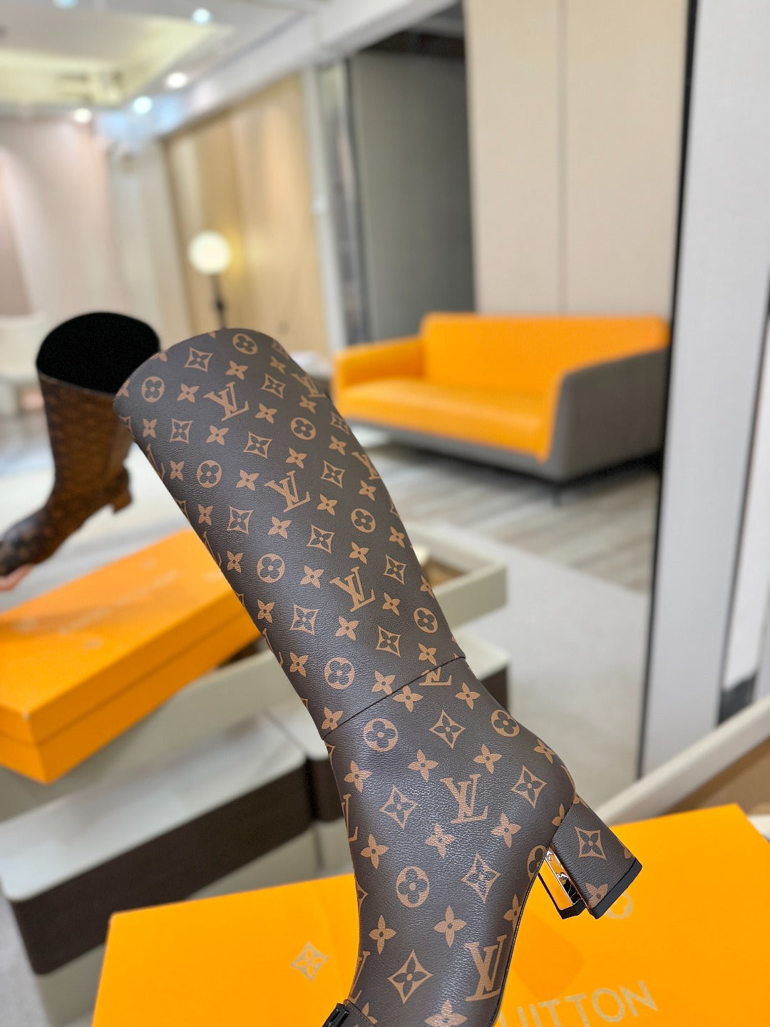 LV  High Boots 55 Monogram Brown Sheepskin 573730