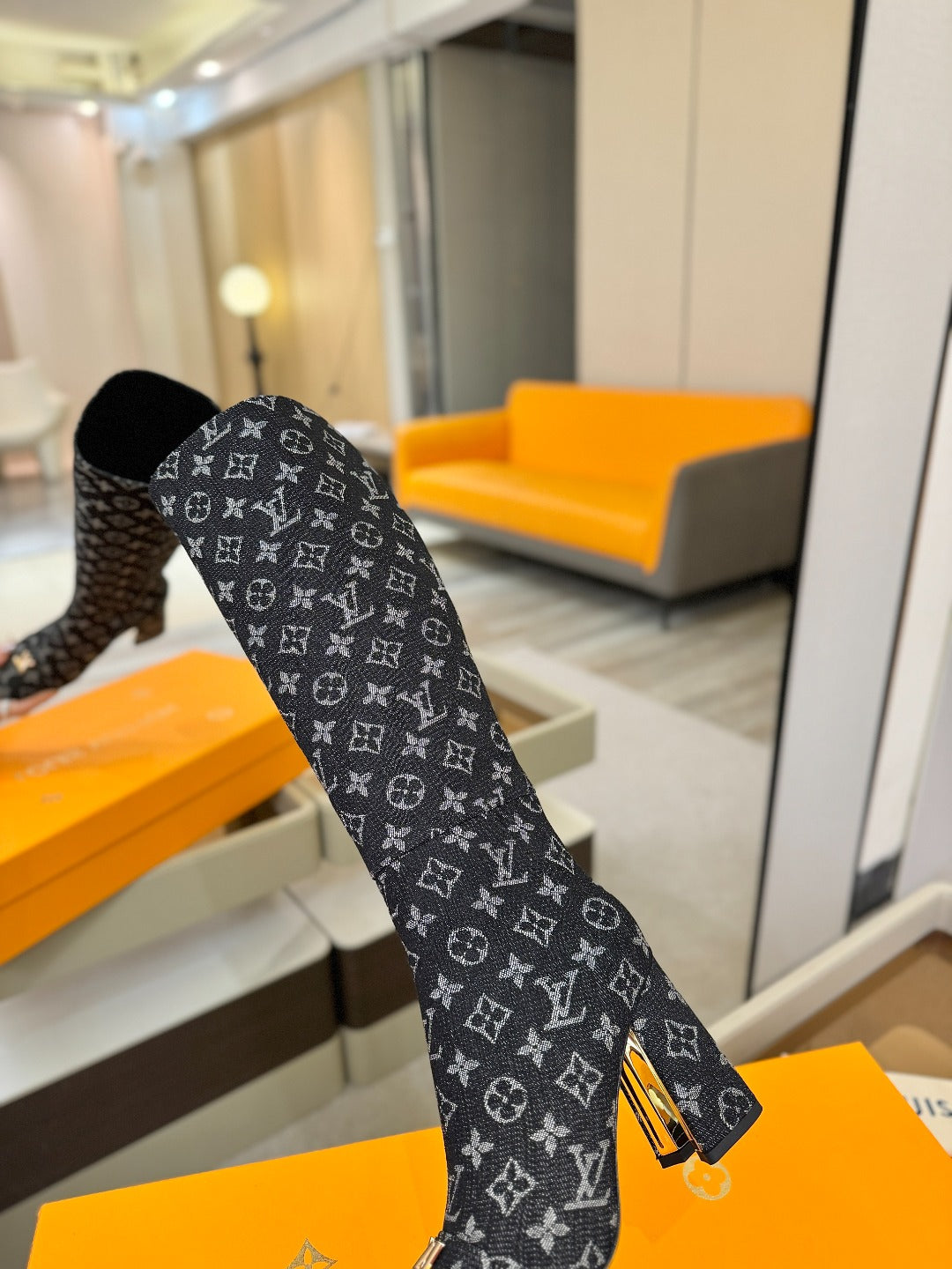 LV  High Boots 85 Monogram Black Denim 573734