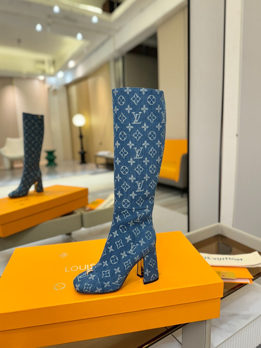 LV  High Boots 85 Monogram Blue Denim 573735