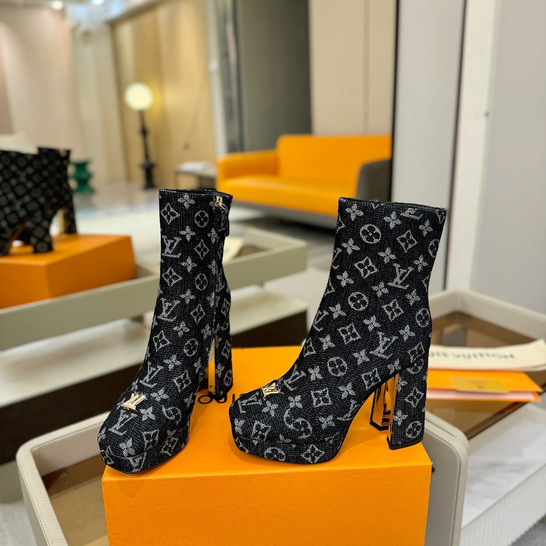 LV Ankle Boots 110 Monogram Black Denim 573719