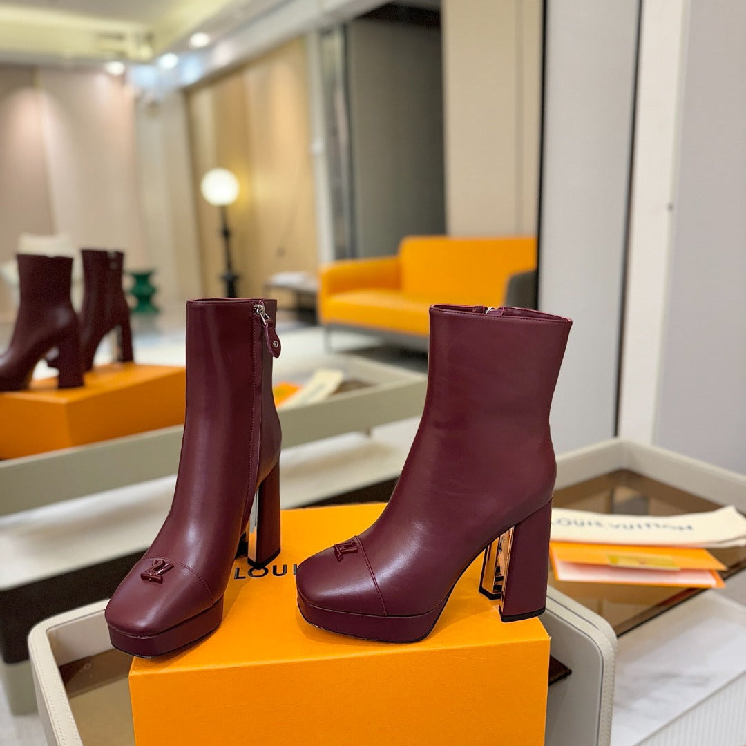 LV Ankle Boots 110 Burgundy Sheepskin 573724