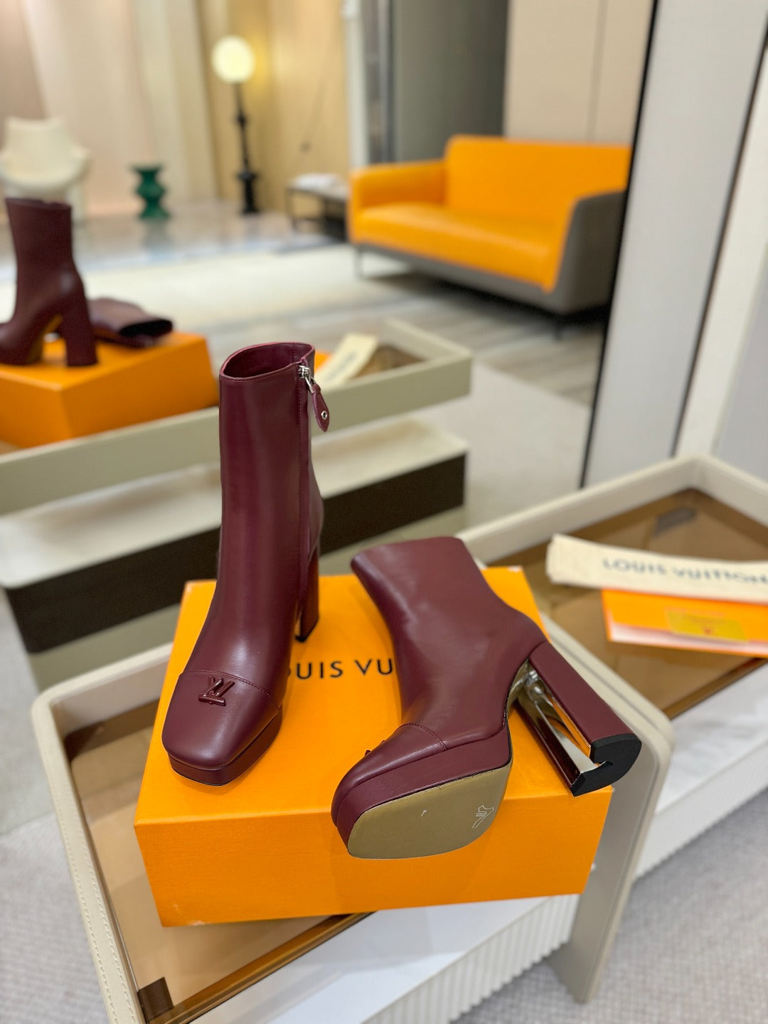 LV Ankle Boots 110 Burgundy Sheepskin 573724