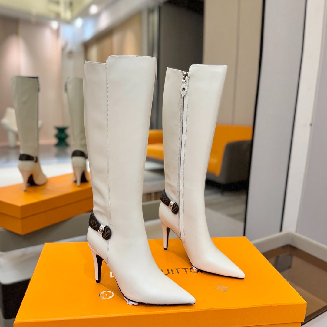 LV 25 Long Boots 90 White Calfskin 573877
