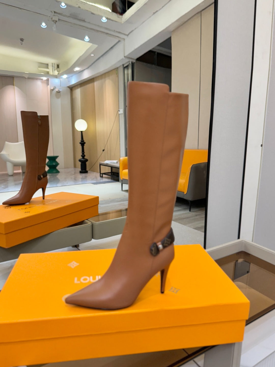 LV 25 Long Boots 90 Tan Calfskin 573878