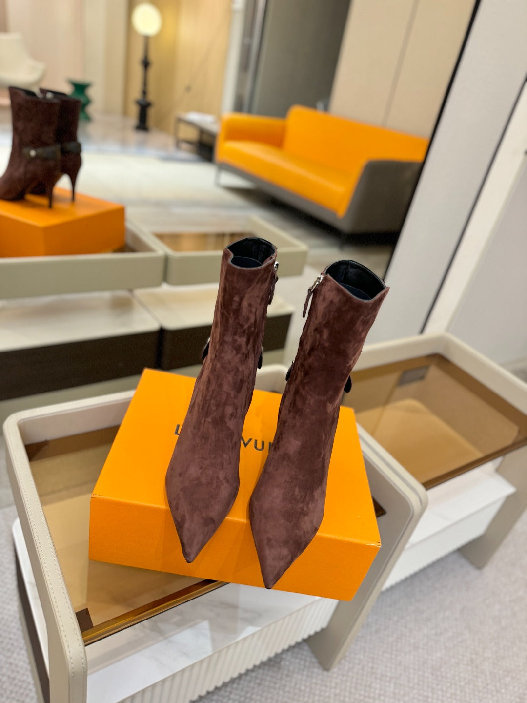 LV 25 Runway Ankle Boots 90 Taupe Suede 573866