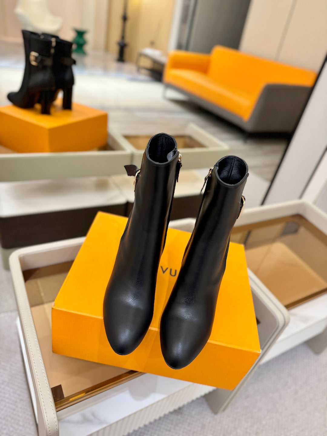 LV 25 Runway Ankle Boots 100 Black Calfskin Mix Belt  573869