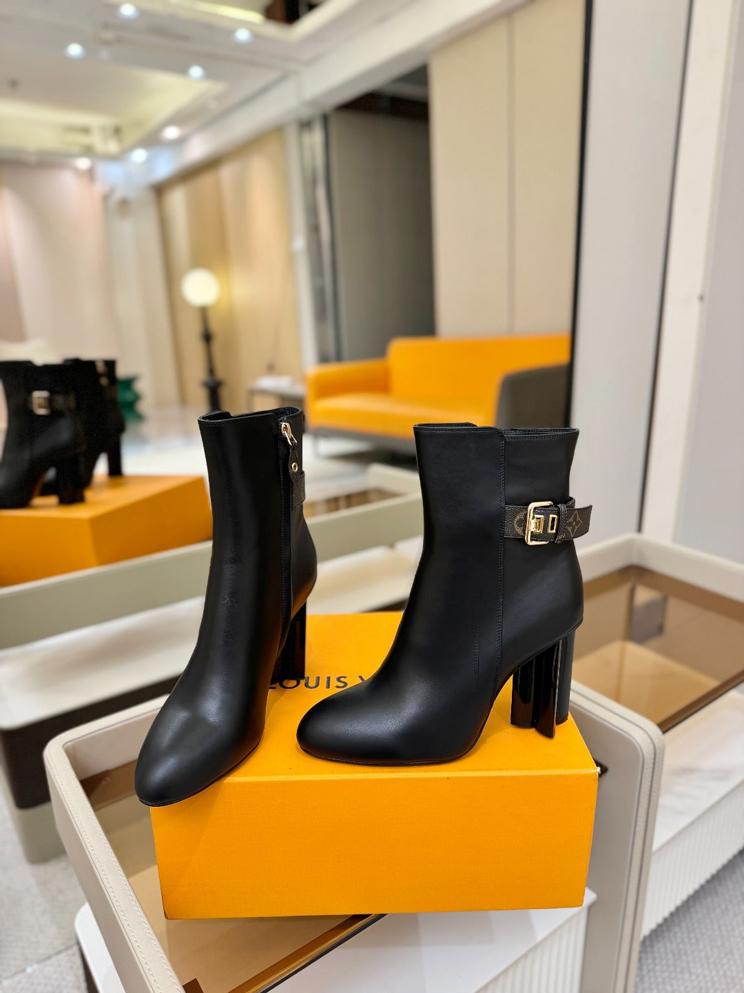 LV 25 Runway Ankle Boots 100 Black Calfskin Mix Belt  573869