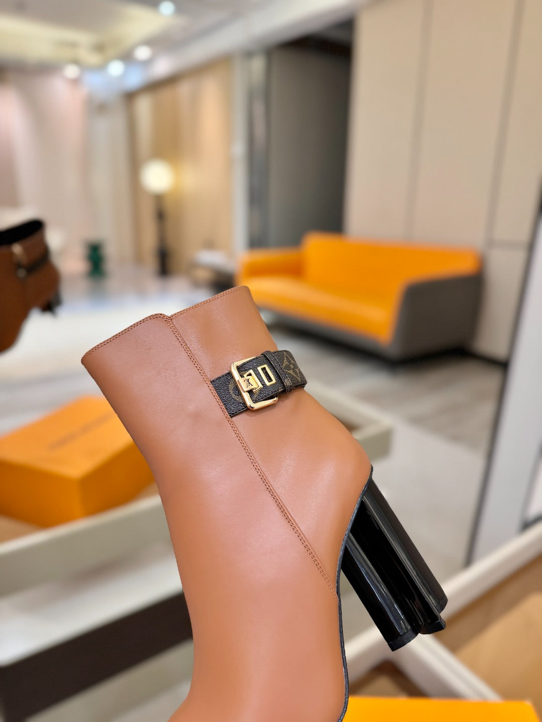 LV 25 Runway Ankle Boots 100 Light Brown Calfskin Mix Belt  573870