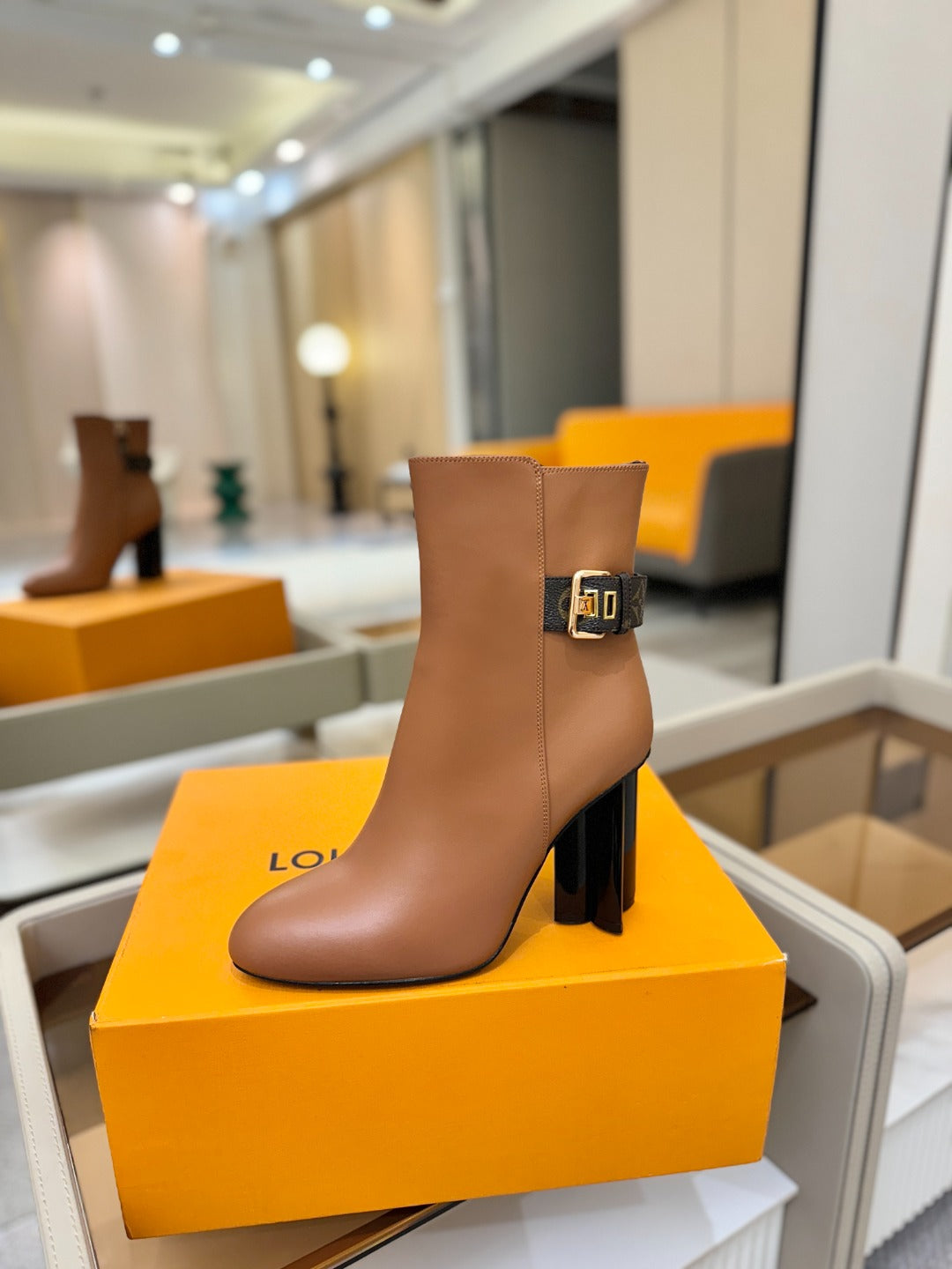 LV 25 Runway Ankle Boots 100 Light Brown Calfskin Mix Belt  573870