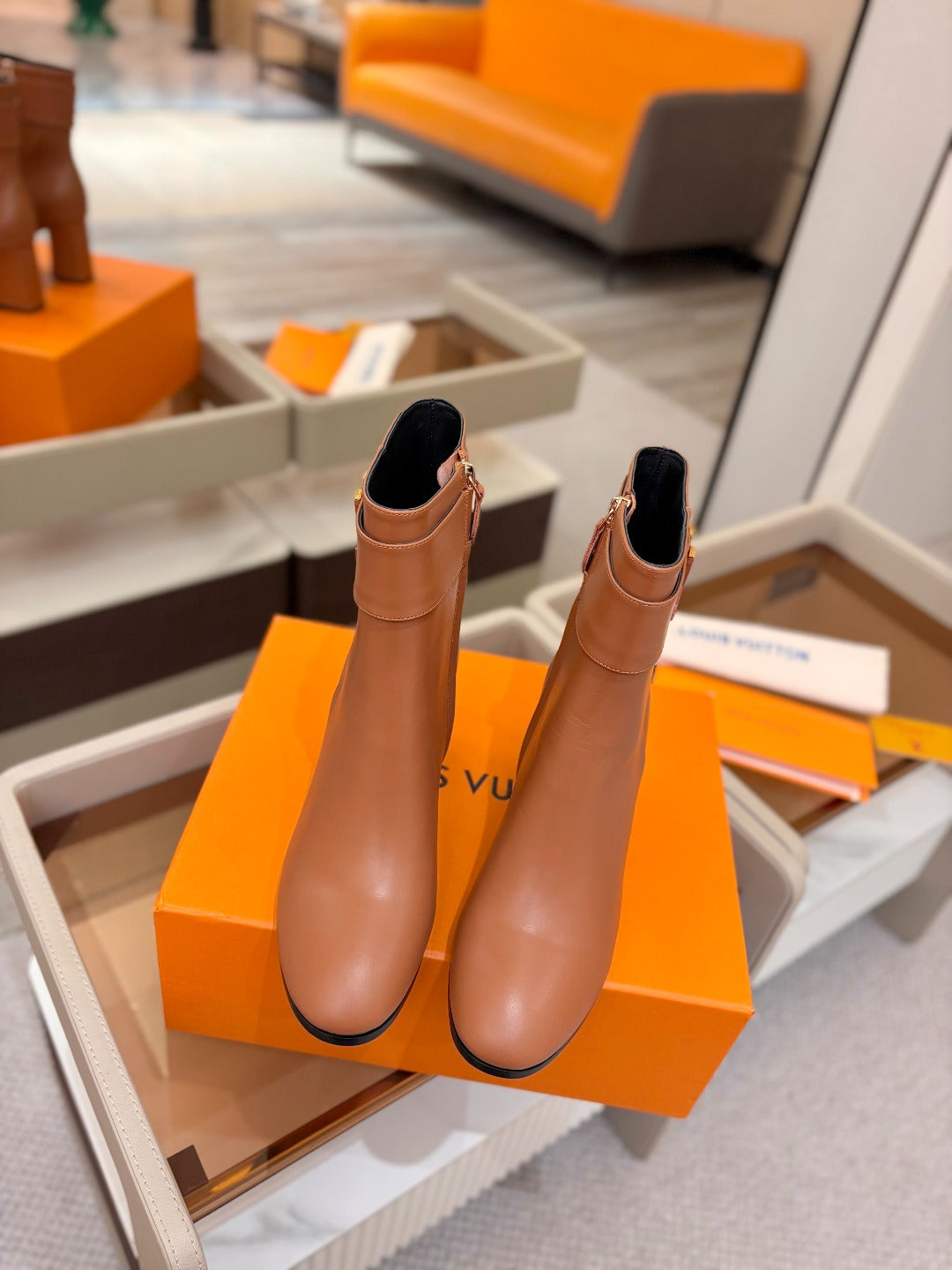 LV Ankle Boots 75 Camel Sheepskin 573726